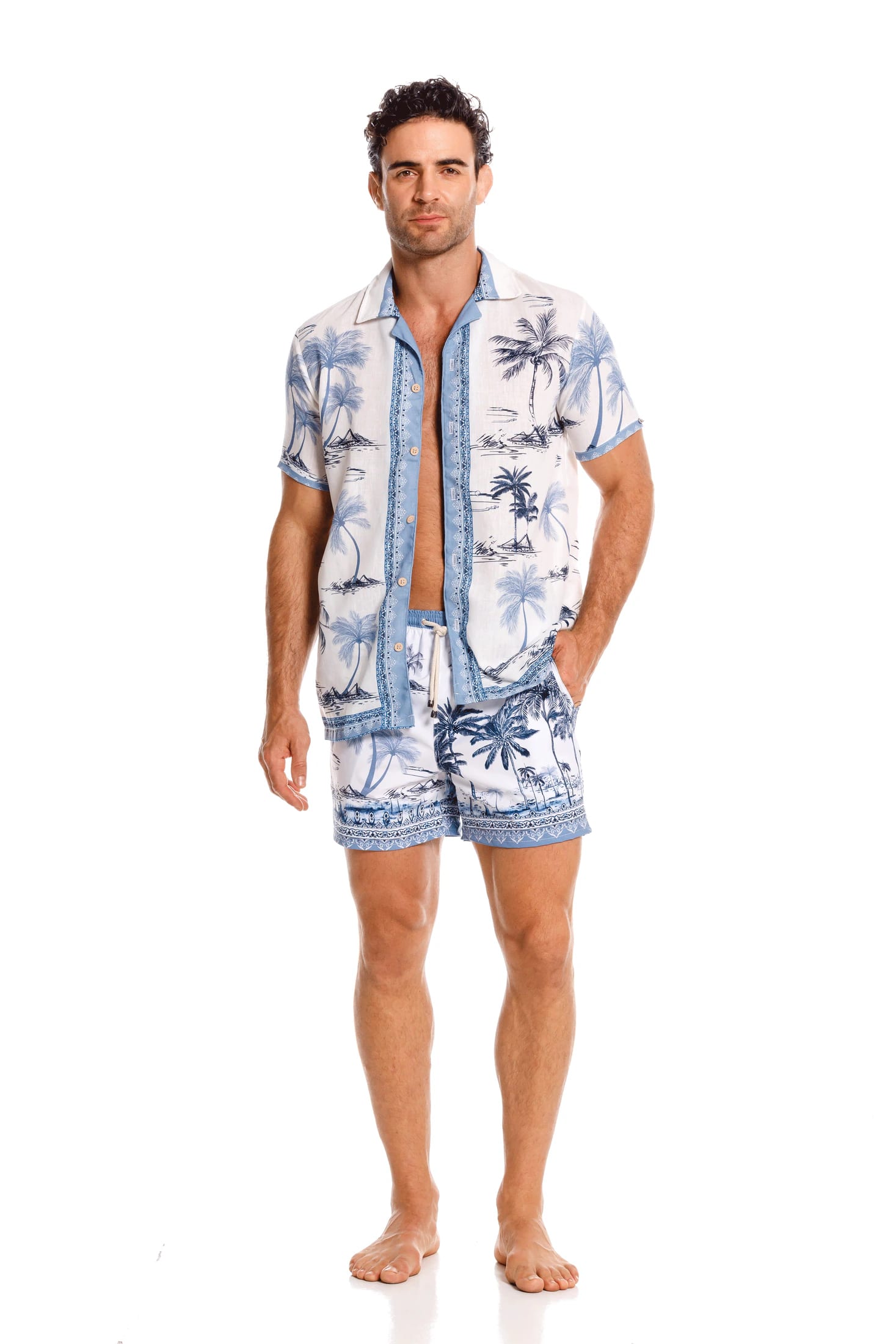 Camisa Playera Palmeras Azul - imagen 2