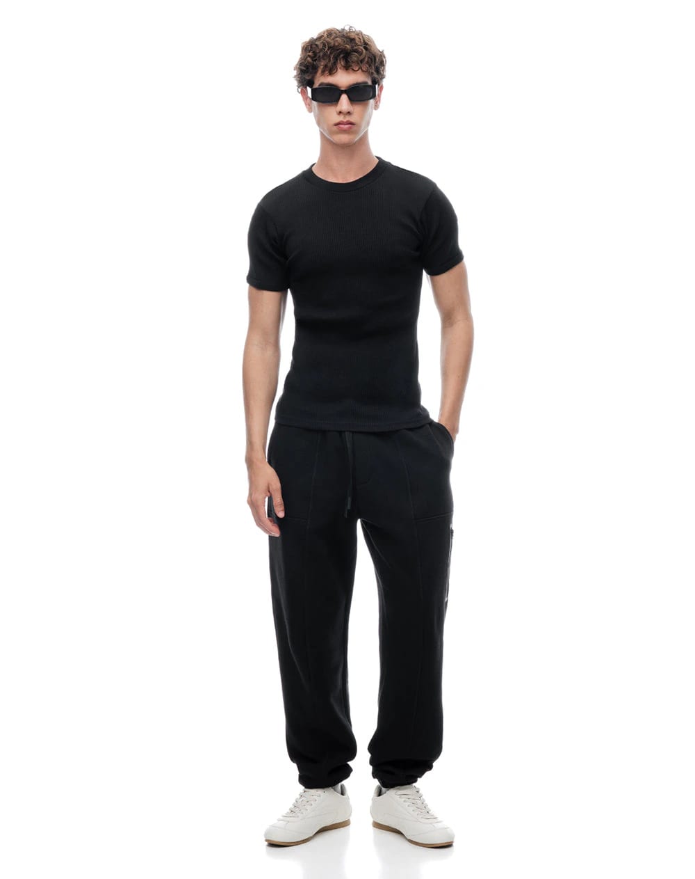 Camiseta slim rib algodón negro hombre - imagen 3