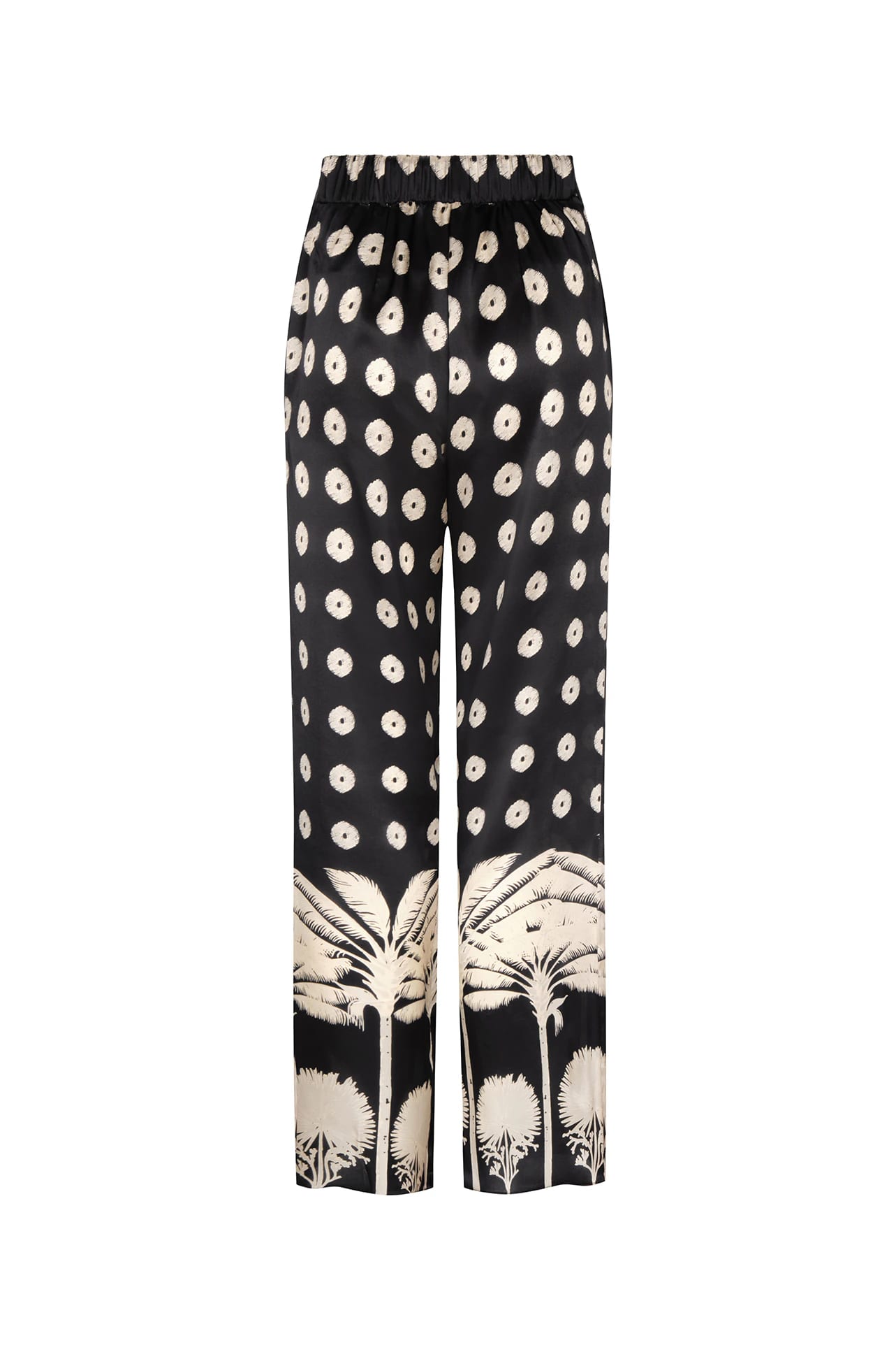 Santo Tomas Satin Silk Pants / Black Mini Palms Cream - imagen 4
