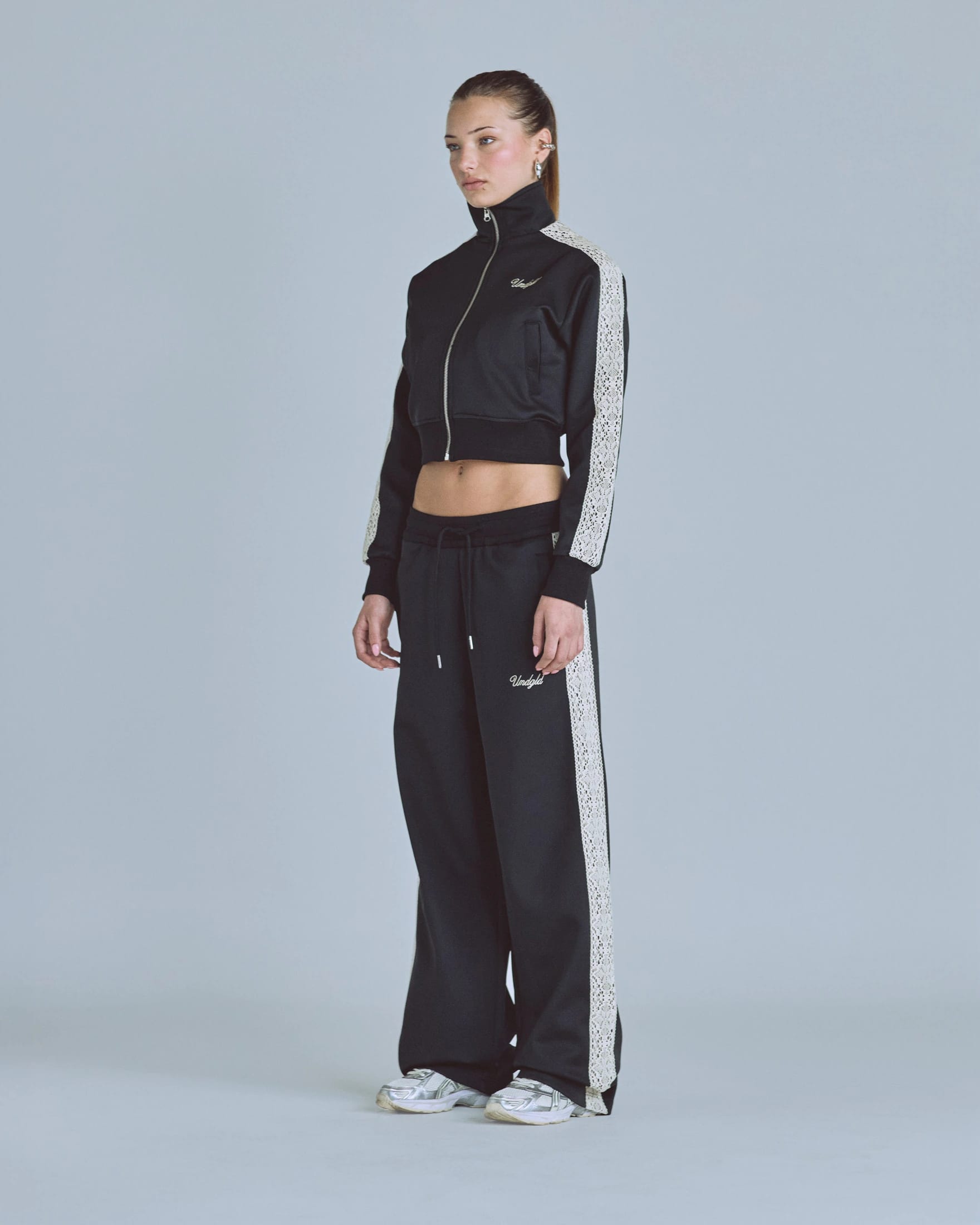 W Basics Undgld Lace-panel Track Jacket Black - imagen 5