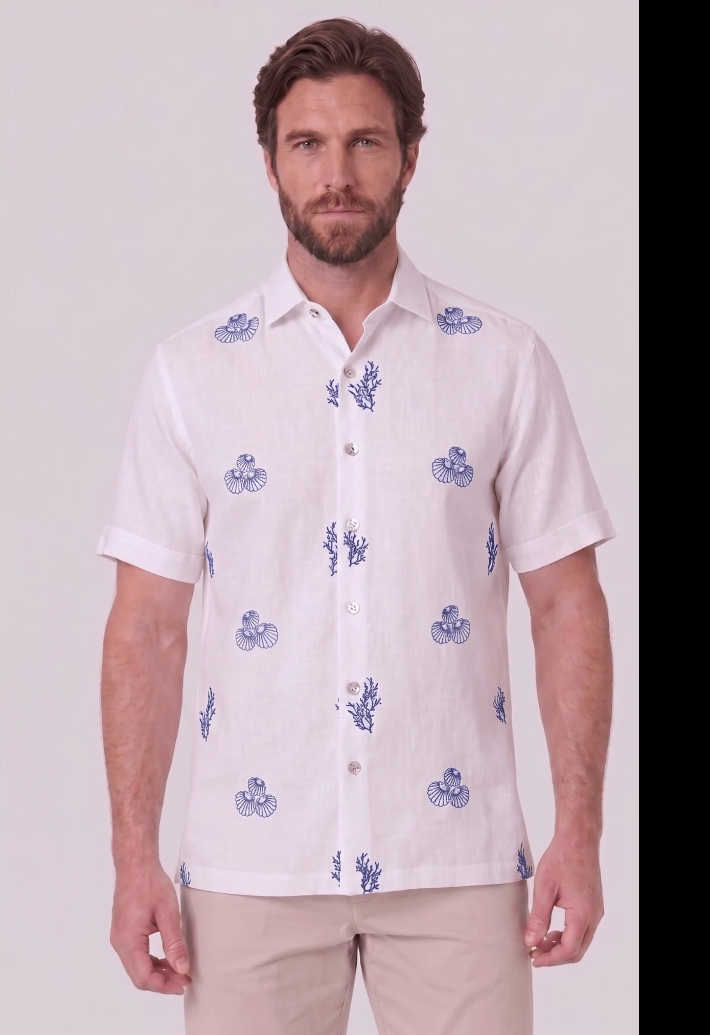 Guayabera en lino bordada manga corta para hombre 010125070 - imagen 1