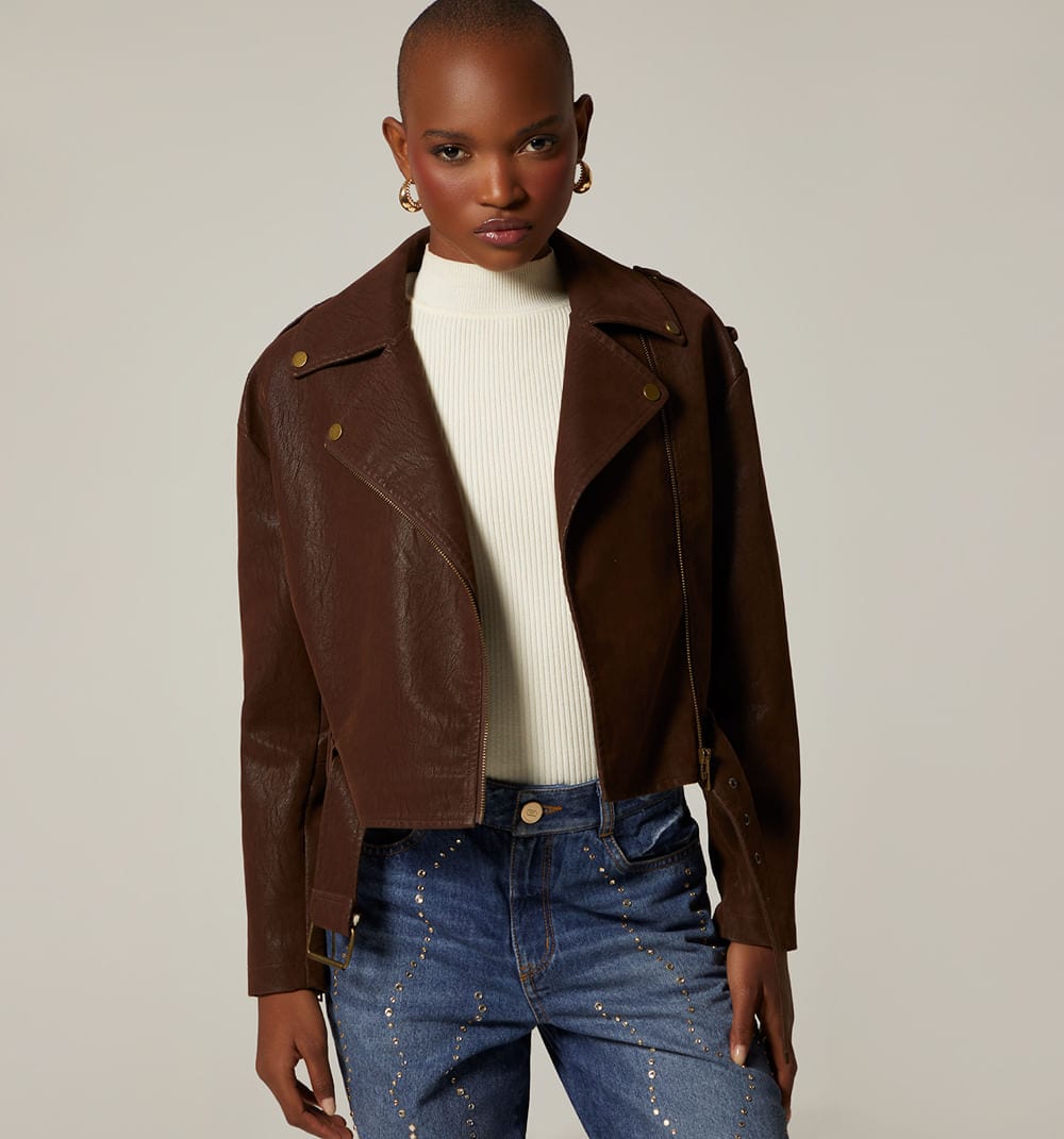 Chaqueta biker con cinturon - imagen 9