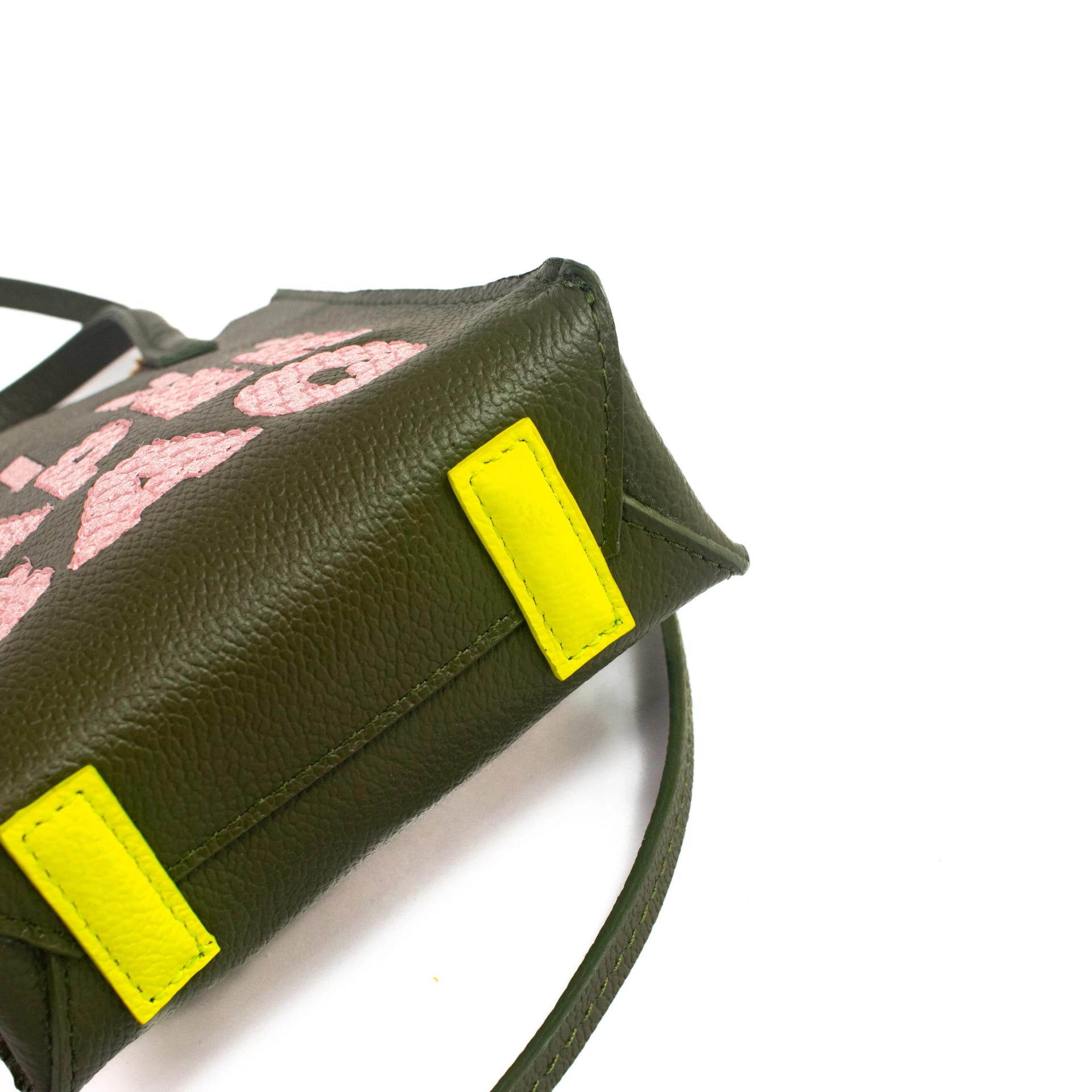Mini Paper Bag - Olive Green - Pink Embroidery - imagen 4