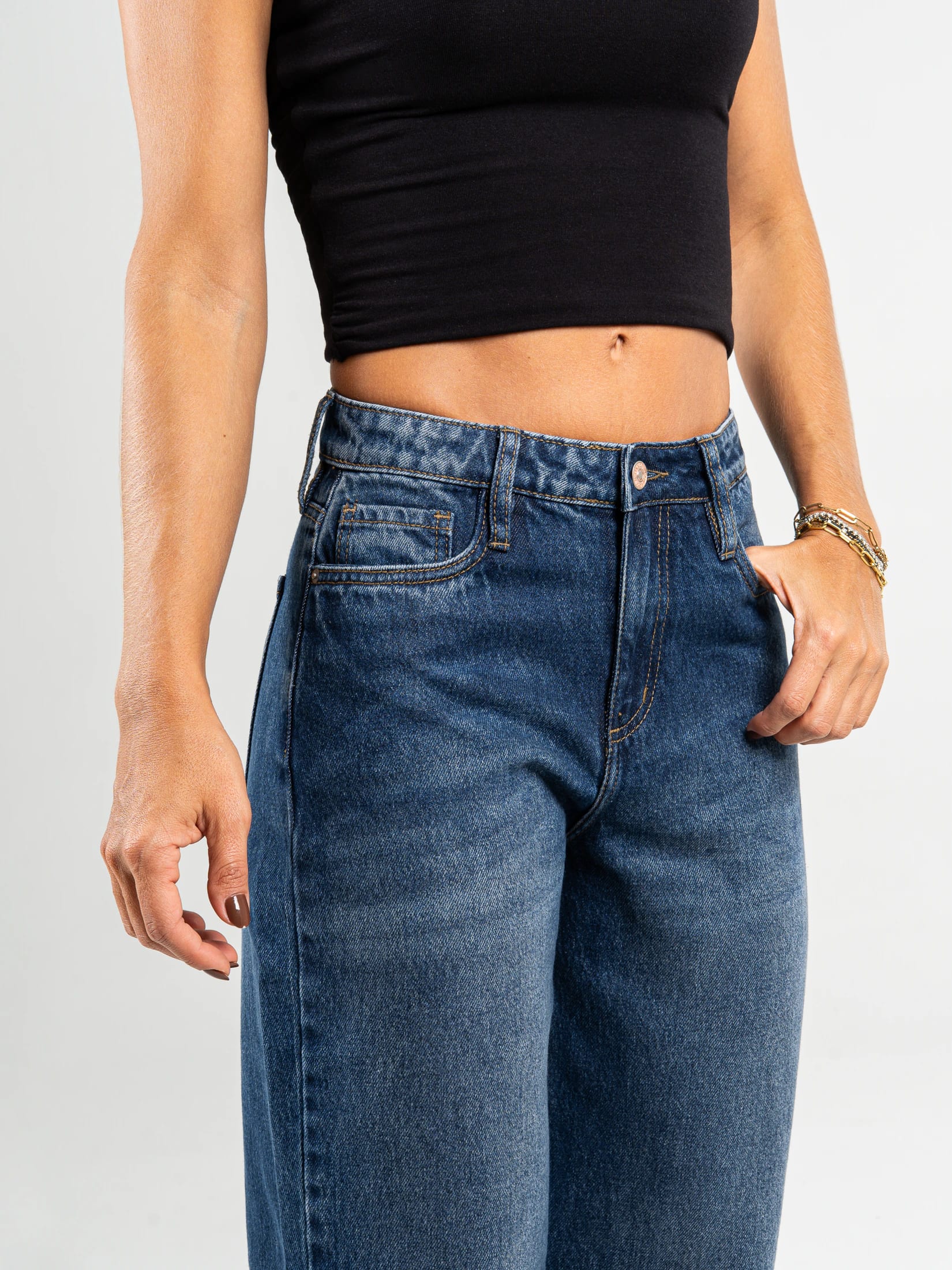 Ref: 065394 Jean palazzo, rígido, tiro medio, tono azul oscuro. - imagen 4