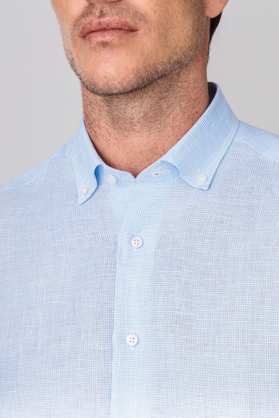 Men's linen shirt checks blue - imagen 6
