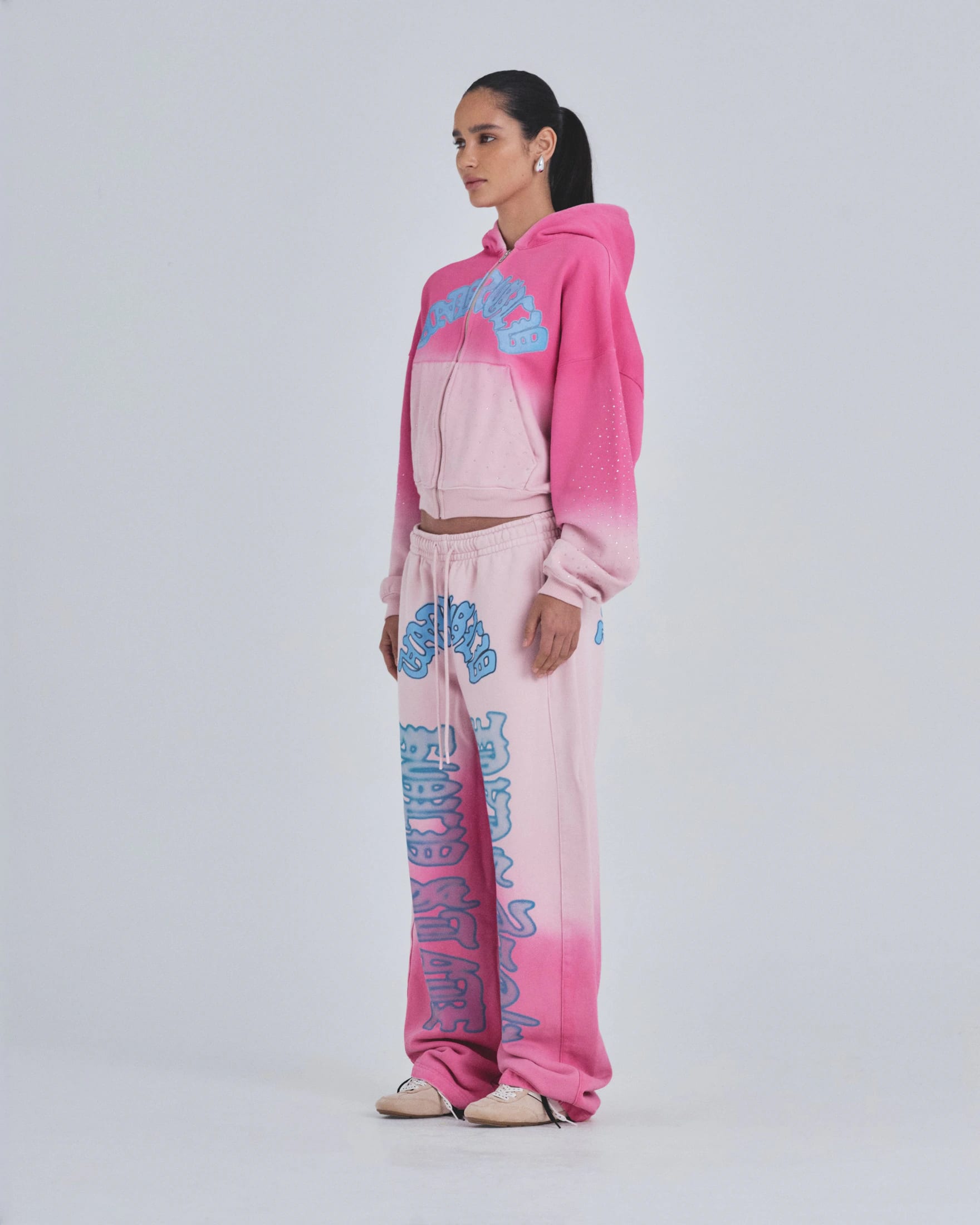 W Holy State UNDRGLD Zip Up Boxy Fit Hoodie Faded Pink - imagen 5