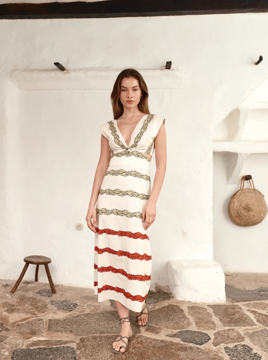 Quinto Sol Cotton Midi Dress / Ivory Striped Helechos - imagen 1