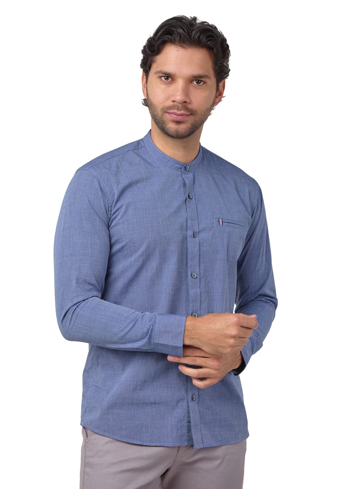 Camisa cuello neru azul indigo con bolsillo de ribete - imagen 1