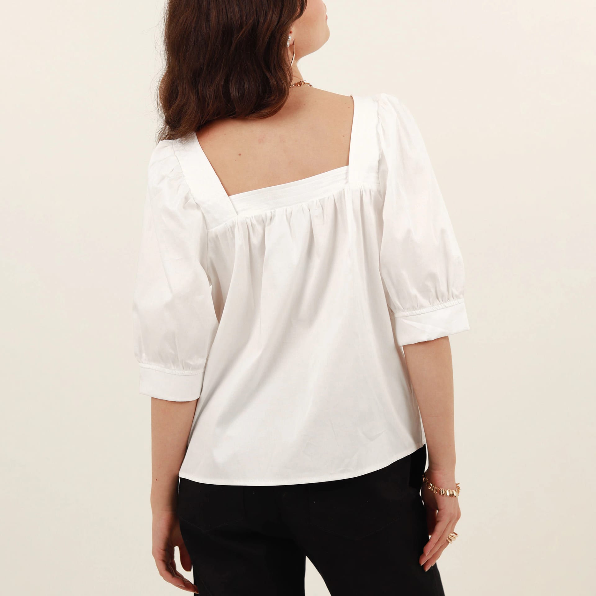 Blusa ancha cuello cuadrado manga globo 3/4 - imagen 5
