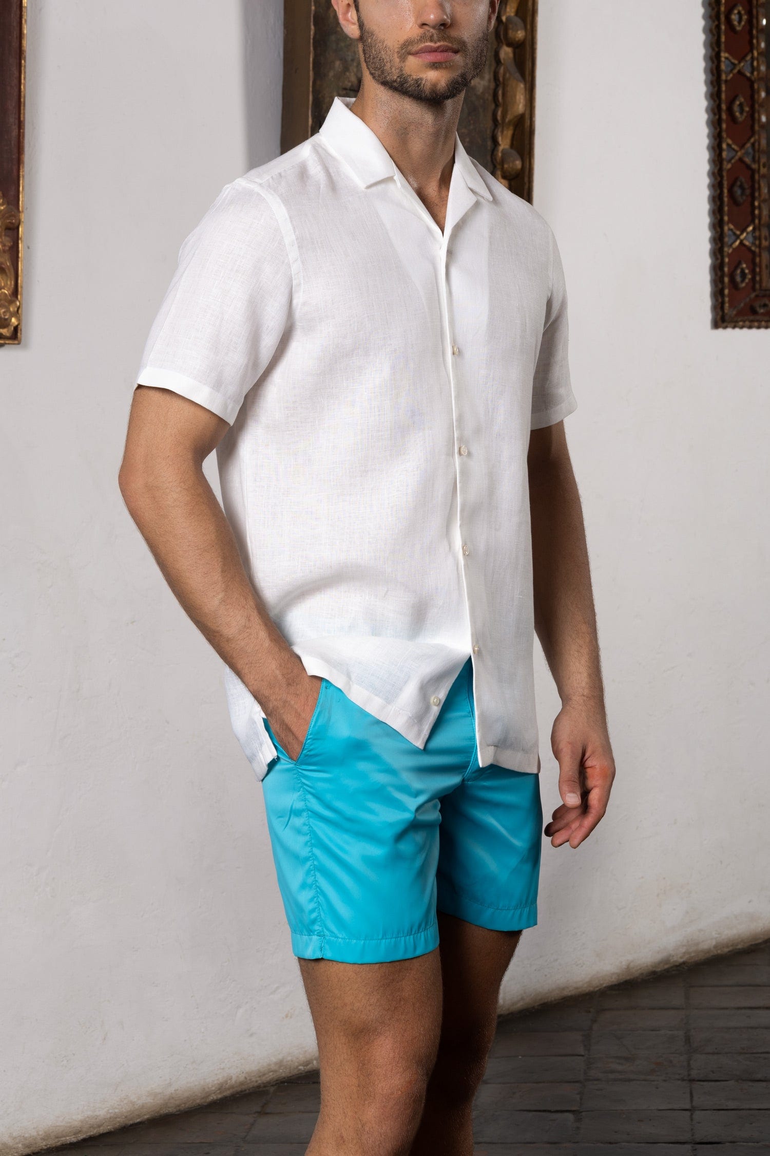 Men's linen shirt white kokan - imagen 3