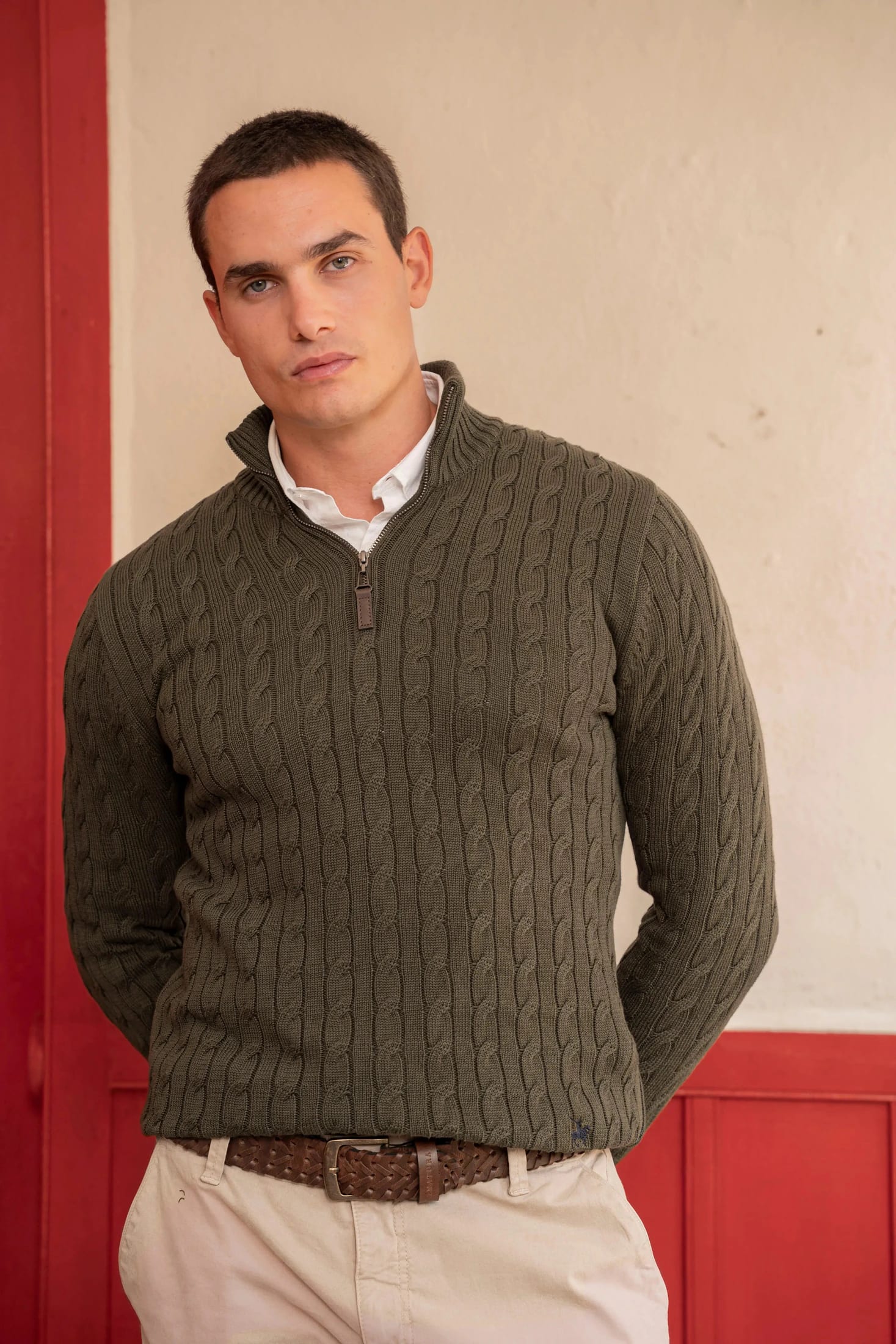 Suéter Halfzip Trenzado Hombre Verde - imagen 1
