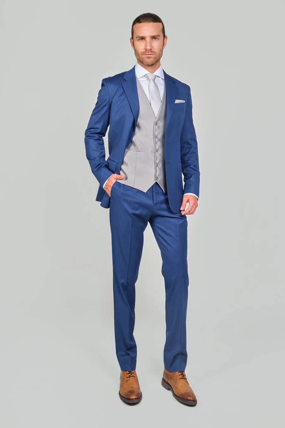 Traje Formal Sobre Medida Paño Tropical Azul Indigo - imagen 2