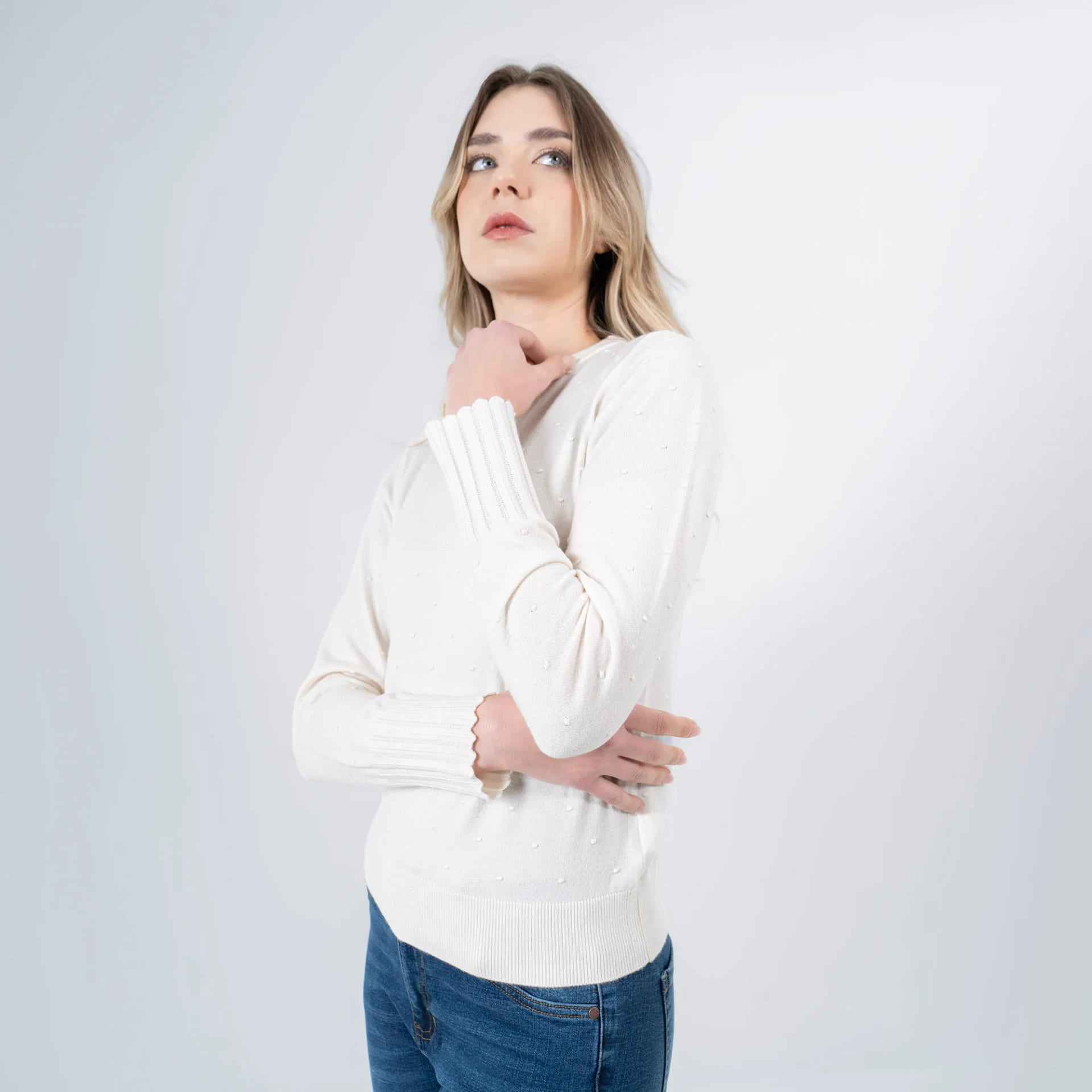 Sweater textura pepas cuello redondo manga larga - imagen 11
