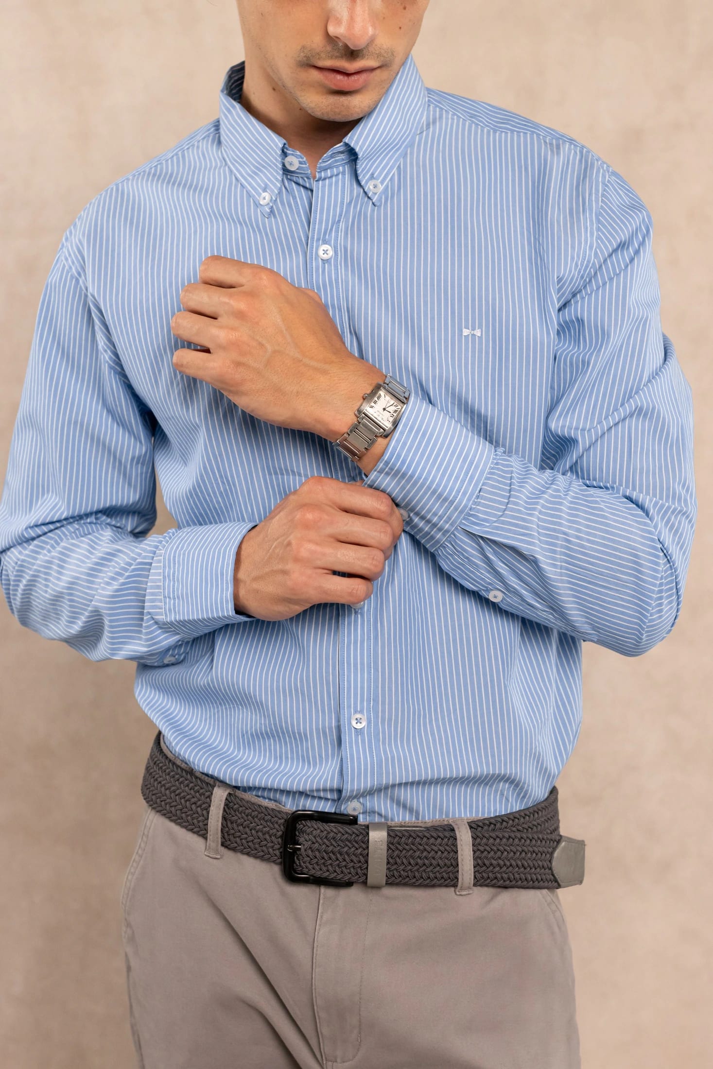 Camisa Antimanchas Popelina Rayas Azul Logo Contraste - imagen 3