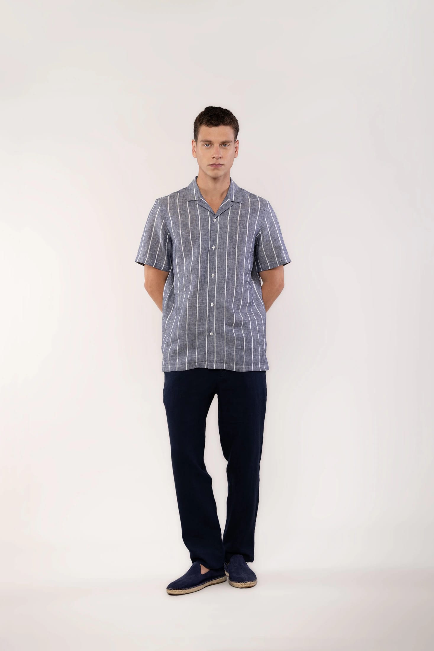 Men's linen shirt striped gray - imagen 4