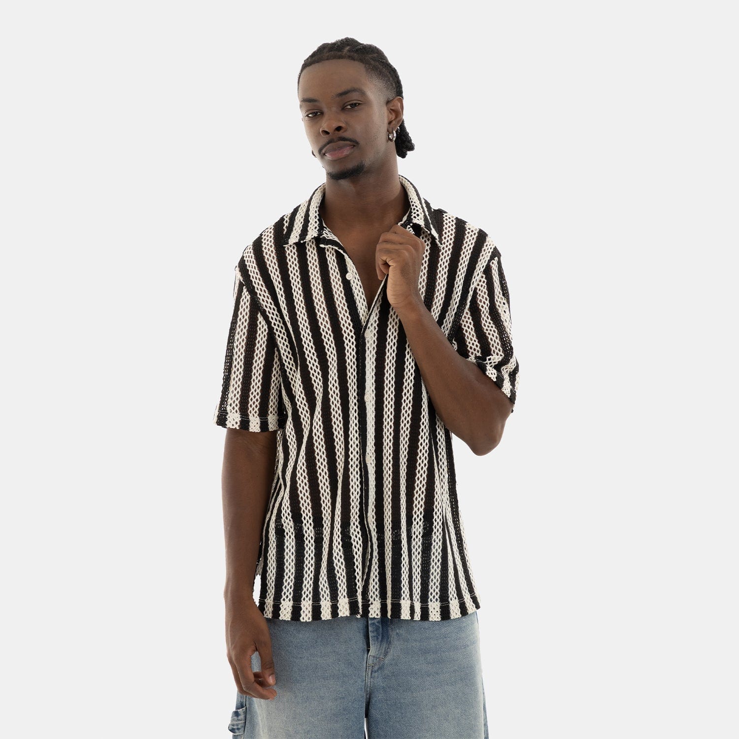 Mesh Striped Shirt Black - imagen 3
