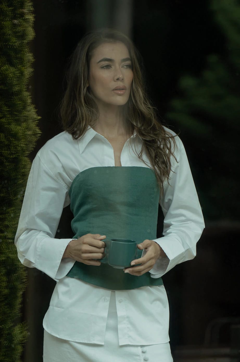 Top Corset Gema de lino | Verde pino - imagen 4