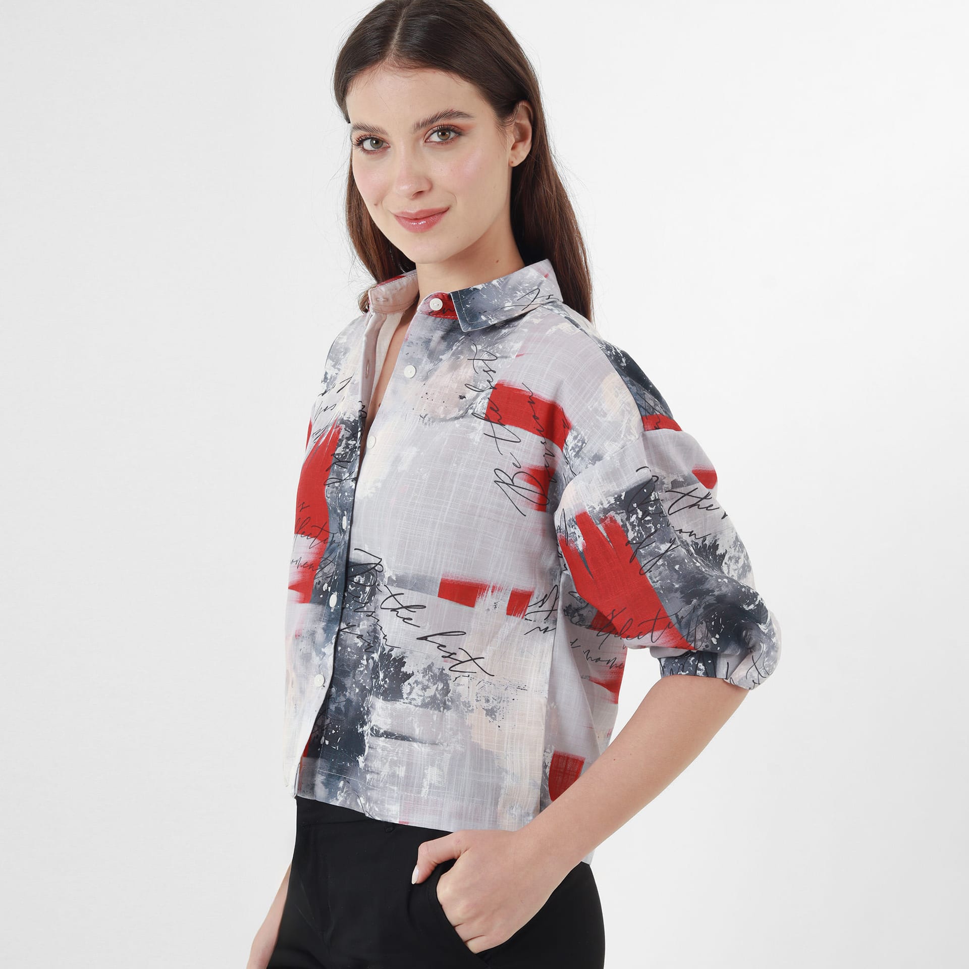 Blusa Cuello Camisero Manga Al Codo - imagen 1