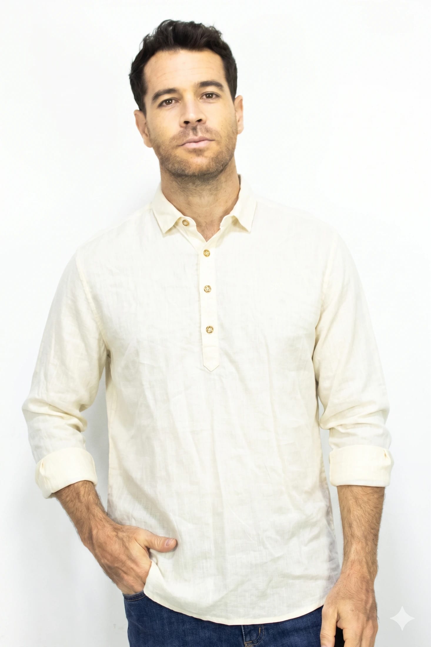 Camisa Lino Manga Larga Para Hombre - imagen 3