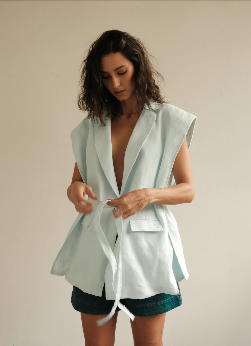 Blazer Vest Sera de lino | Azul claro - imagen 3