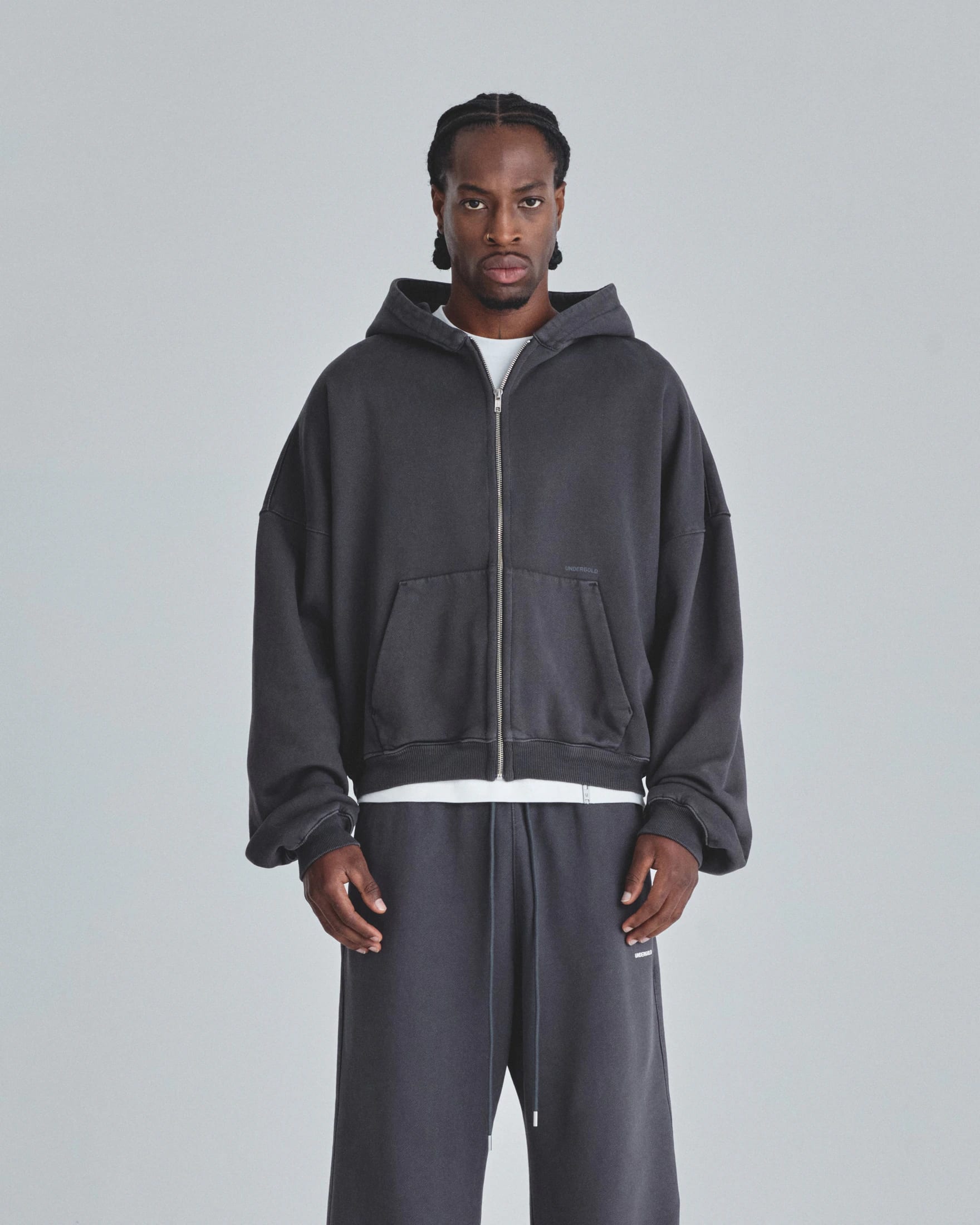 Line Basic Boxy Fit Zip Up Hoodie Dark Gray - imagen 2