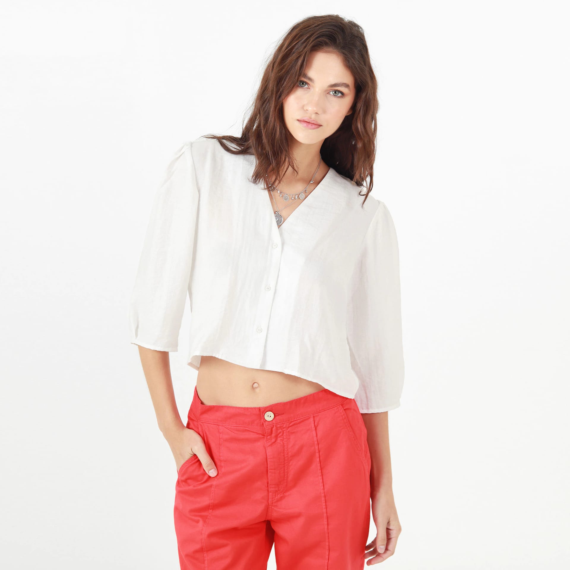 Blusa Cuello V Manga Al Codo - imagen 1