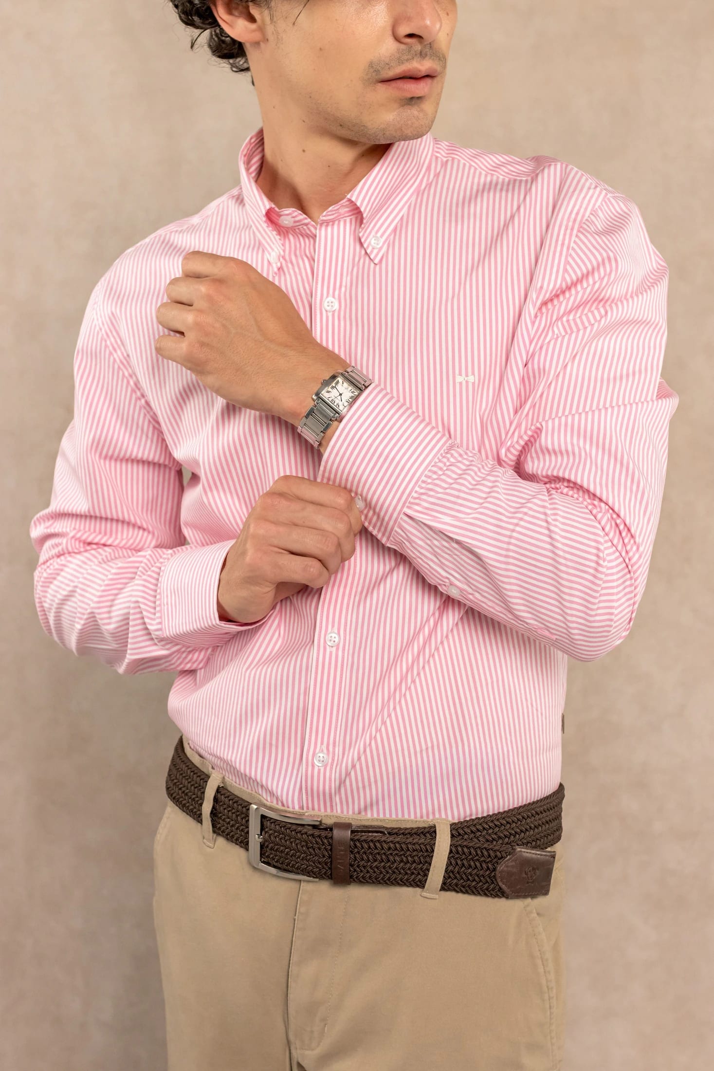 Camisa Antimanchas Popelina Rayas Rosadas Logo Combinado - imagen 3
