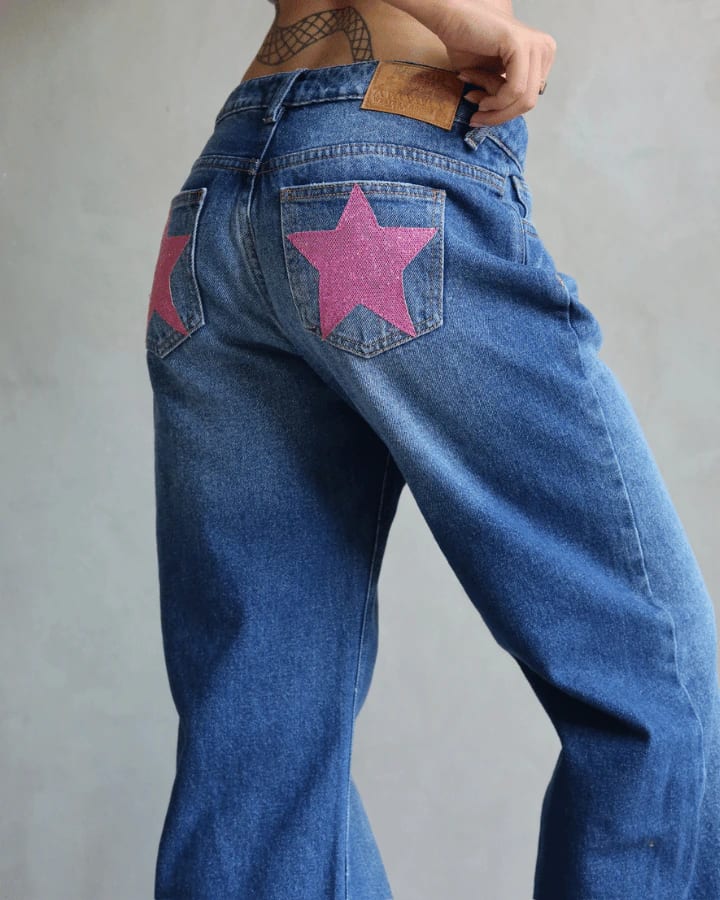 JEAN RELAXED FIT GLITTER STARS BLUE WASHED AZUL - imagen 3