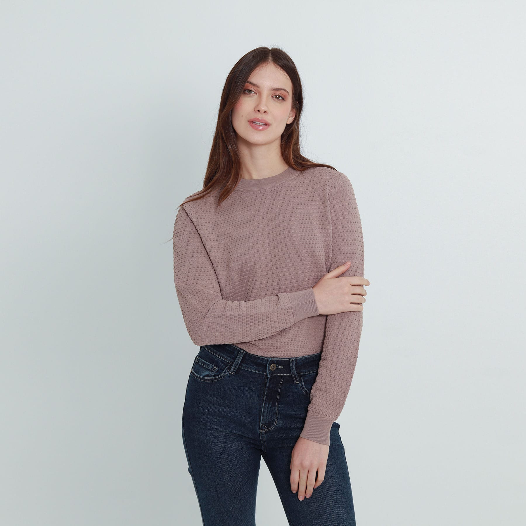 Sweater tejido texturizado cuello redondo manga larga - imagen 2