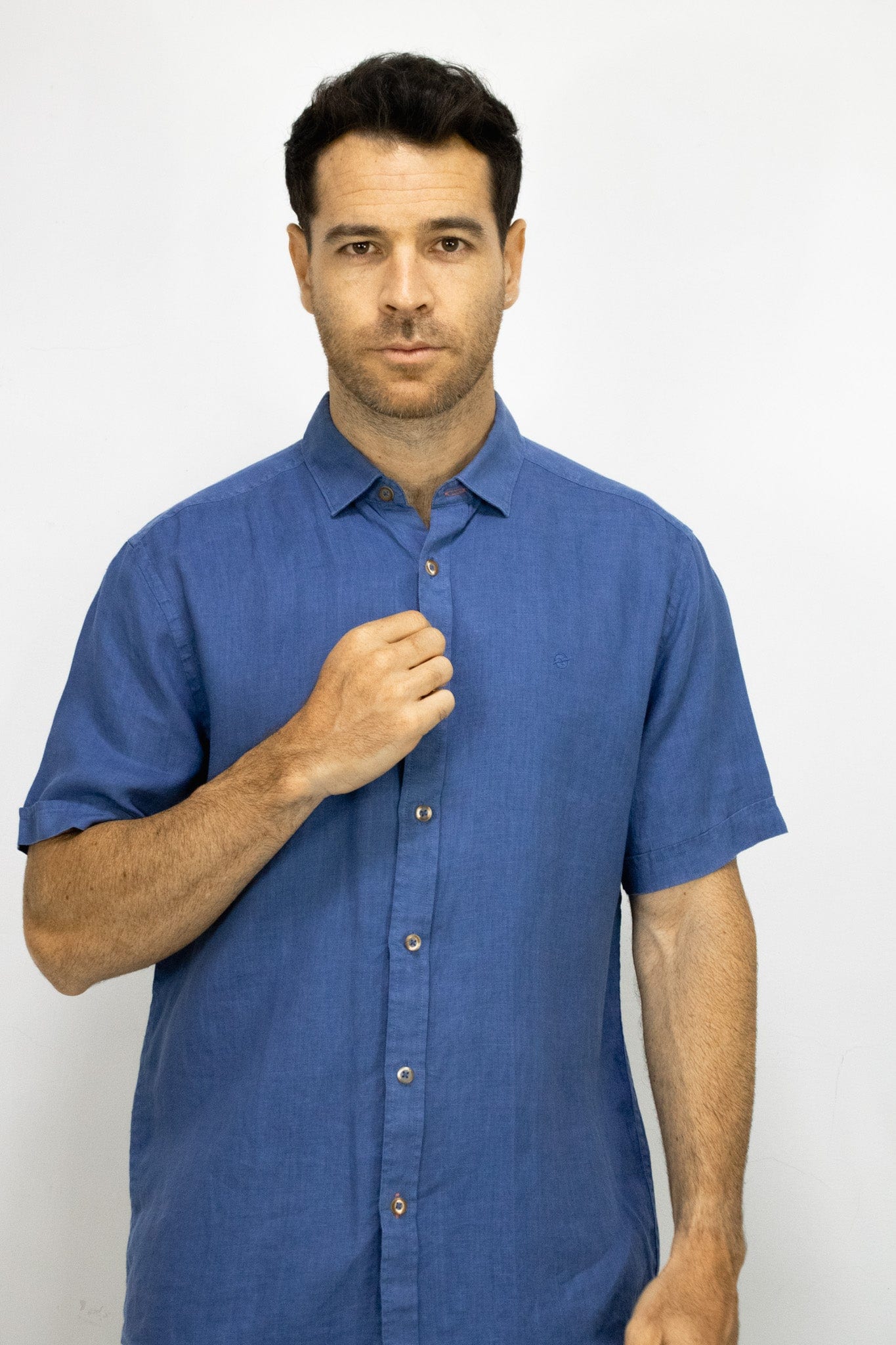 CAMISA LINO MANGA CORTA AZUL PARA HOMBRE - imagen 1