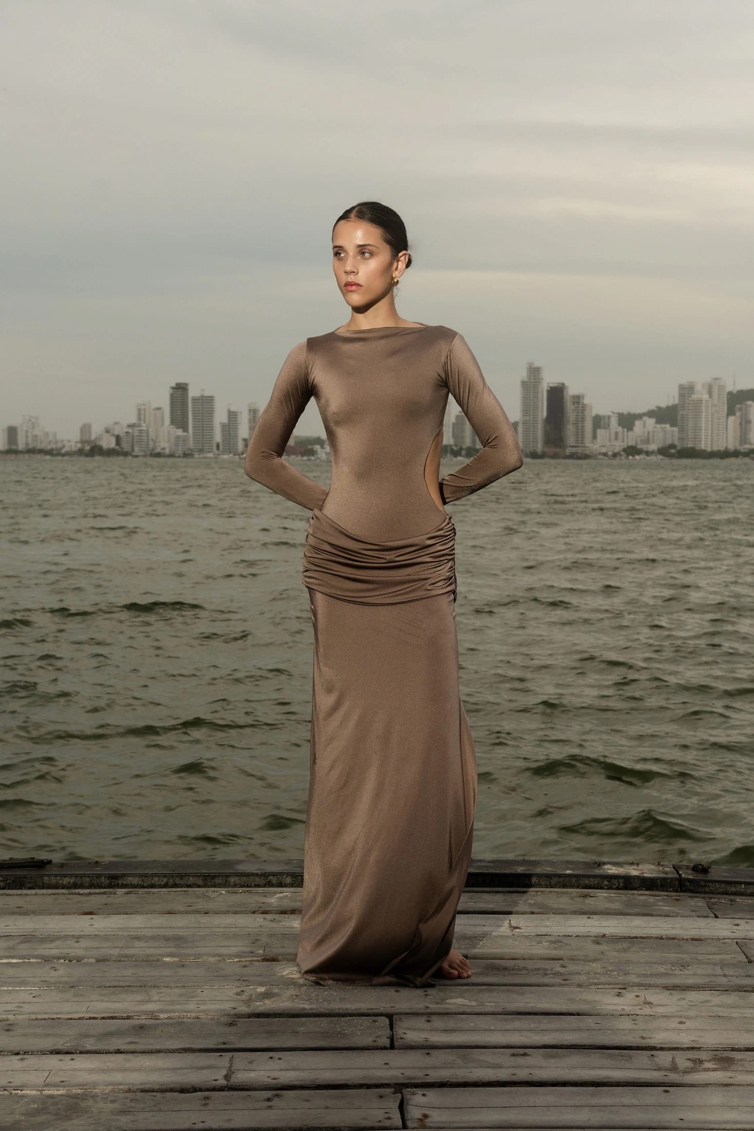 DANIELLE DRESS - SILK TIE TAUPE - imagen 5