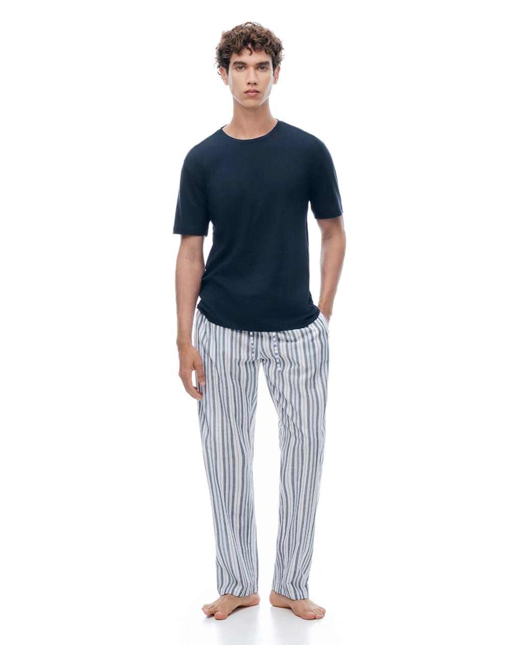 Pijama relaxed manga corta azul con rayas hombre - imagen 1