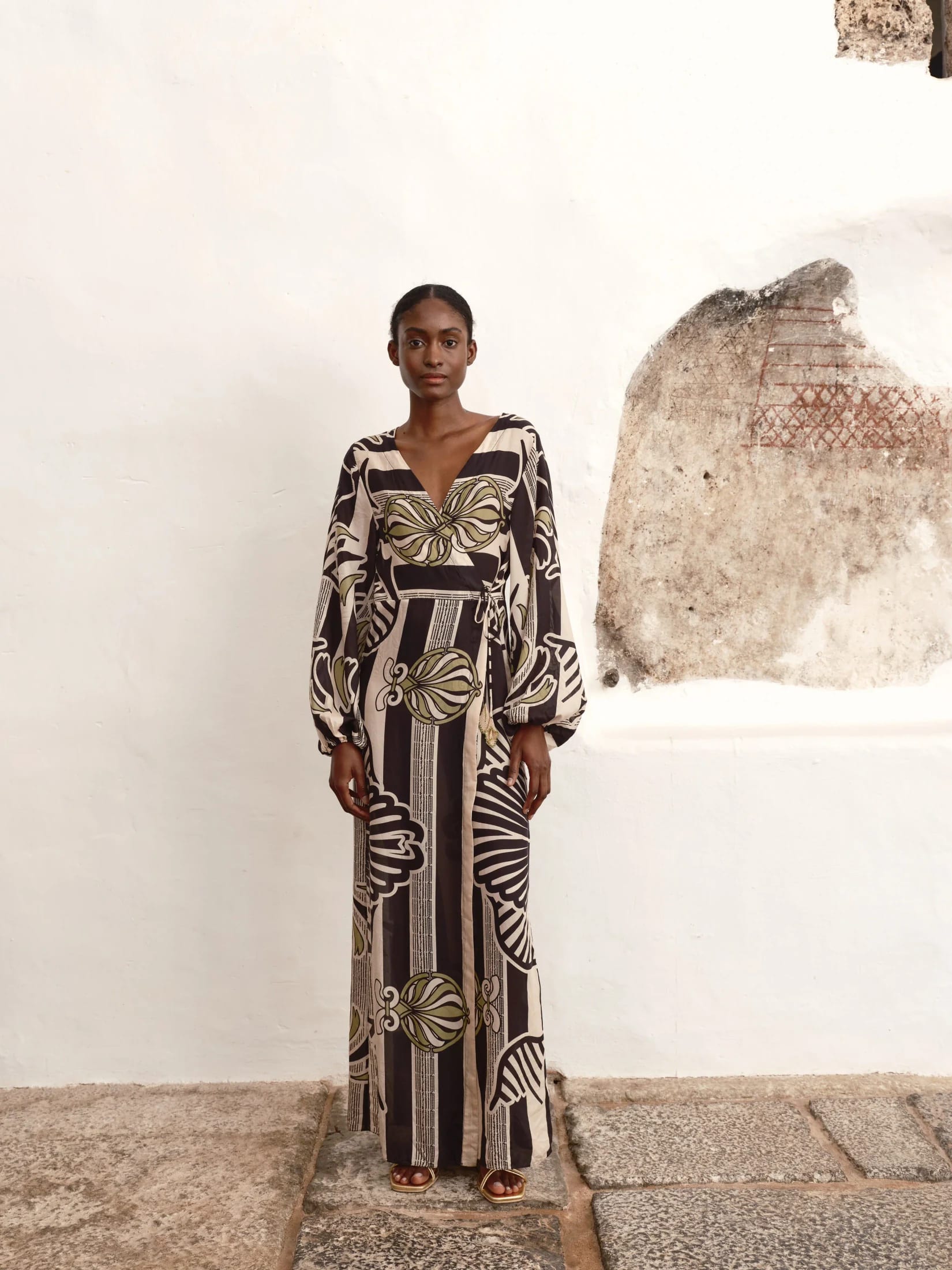 Hojarasca Cotton Silk Maxi Dress / Navy Ornament Stripes - imagen 2
