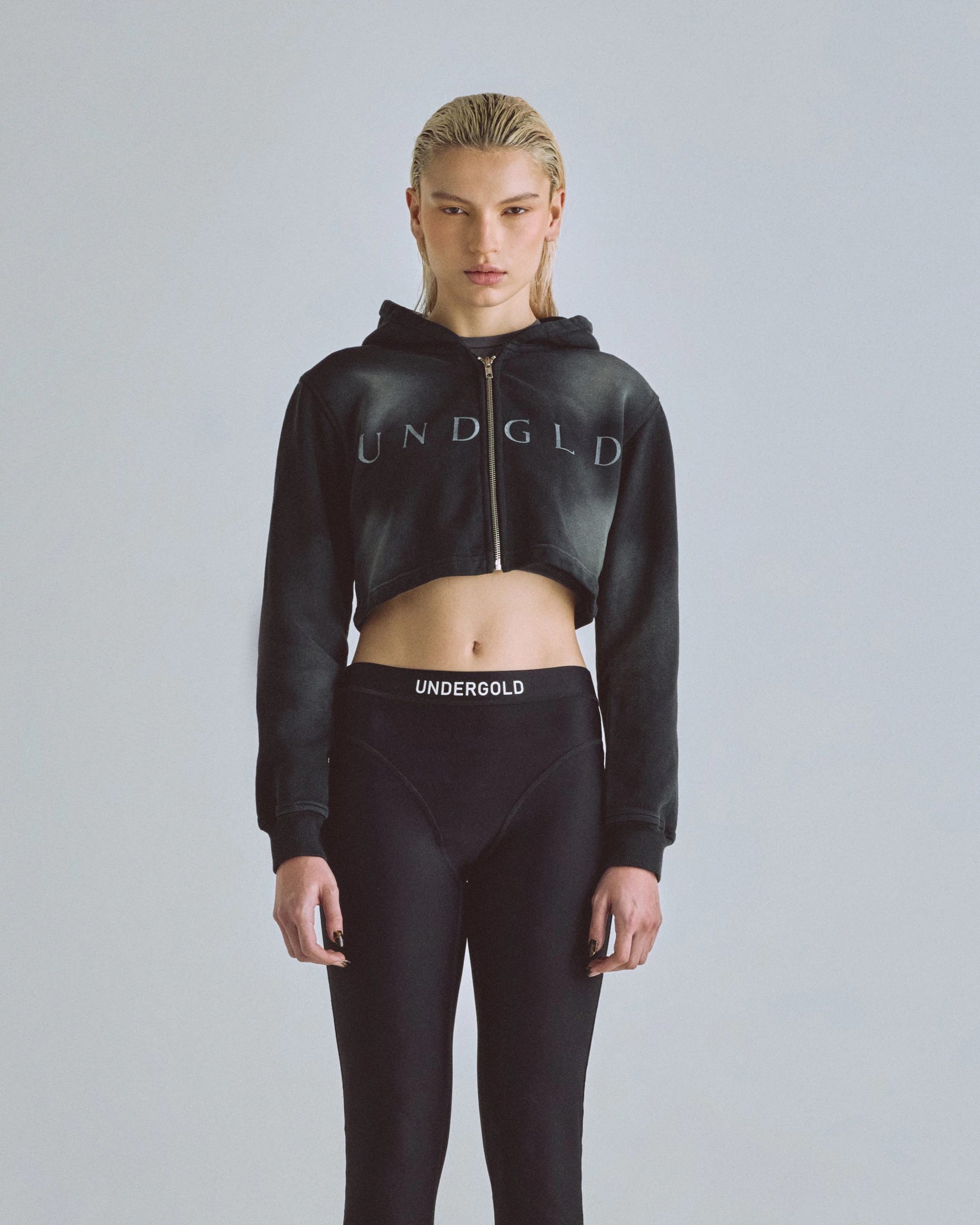 Eternal UNDGLD Slim Fit Zip Up Cropped Hoodie Smoky Black - imagen 2