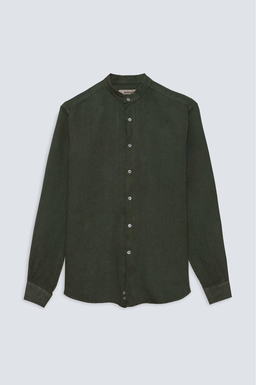 Men's linen shirt mao military green basic - imagen 1