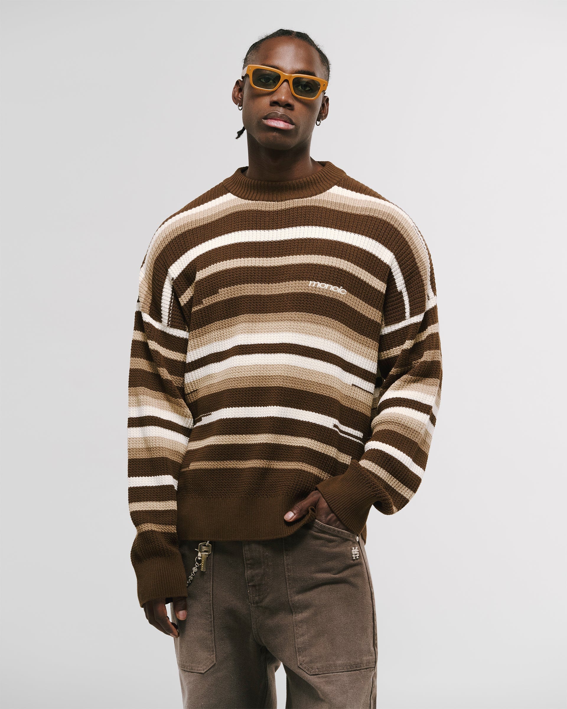 Striped Knitwear Sweater – Café, Crema y Beige - imagen 2