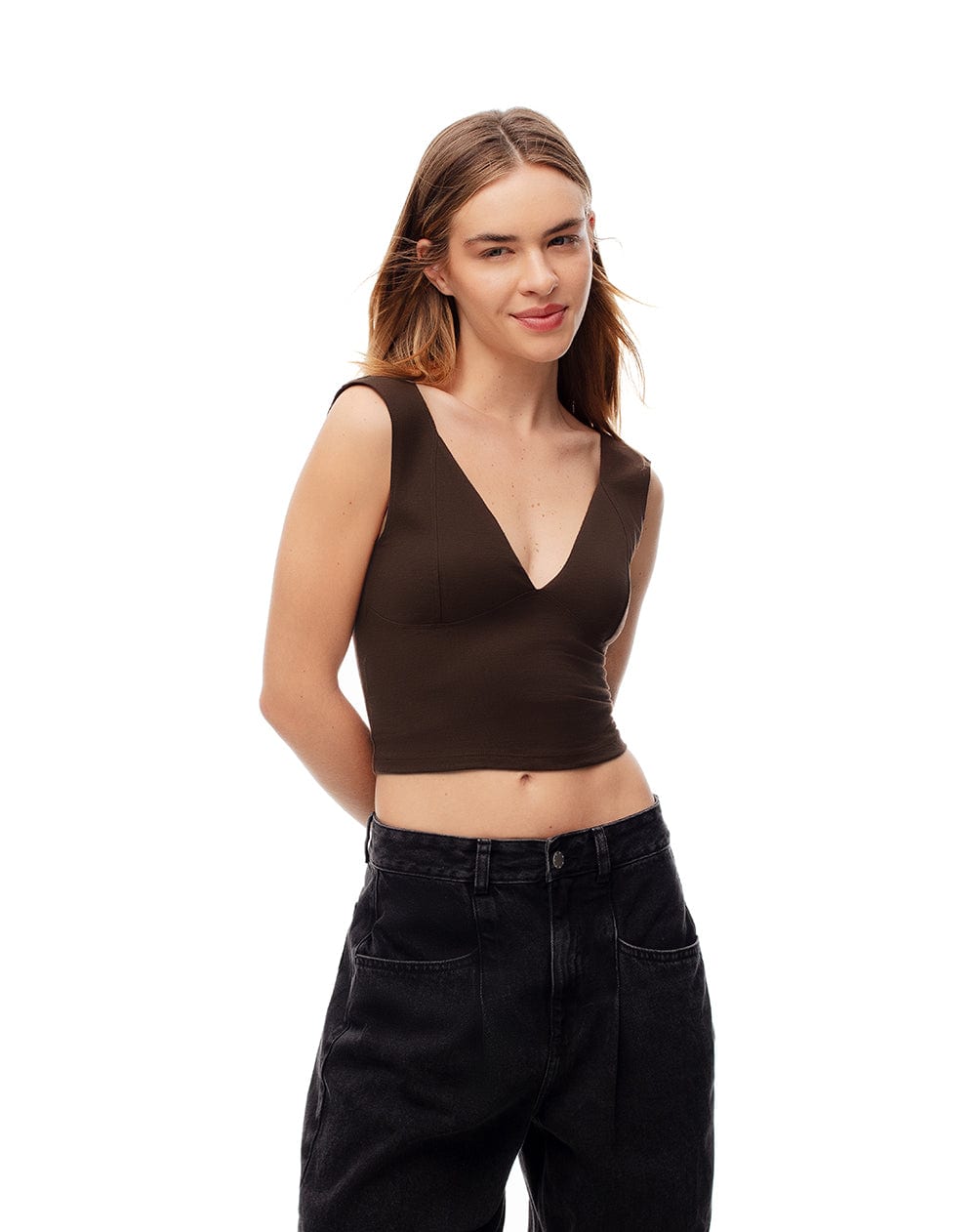Crop top slim algodón chocolate mujer - imagen 3