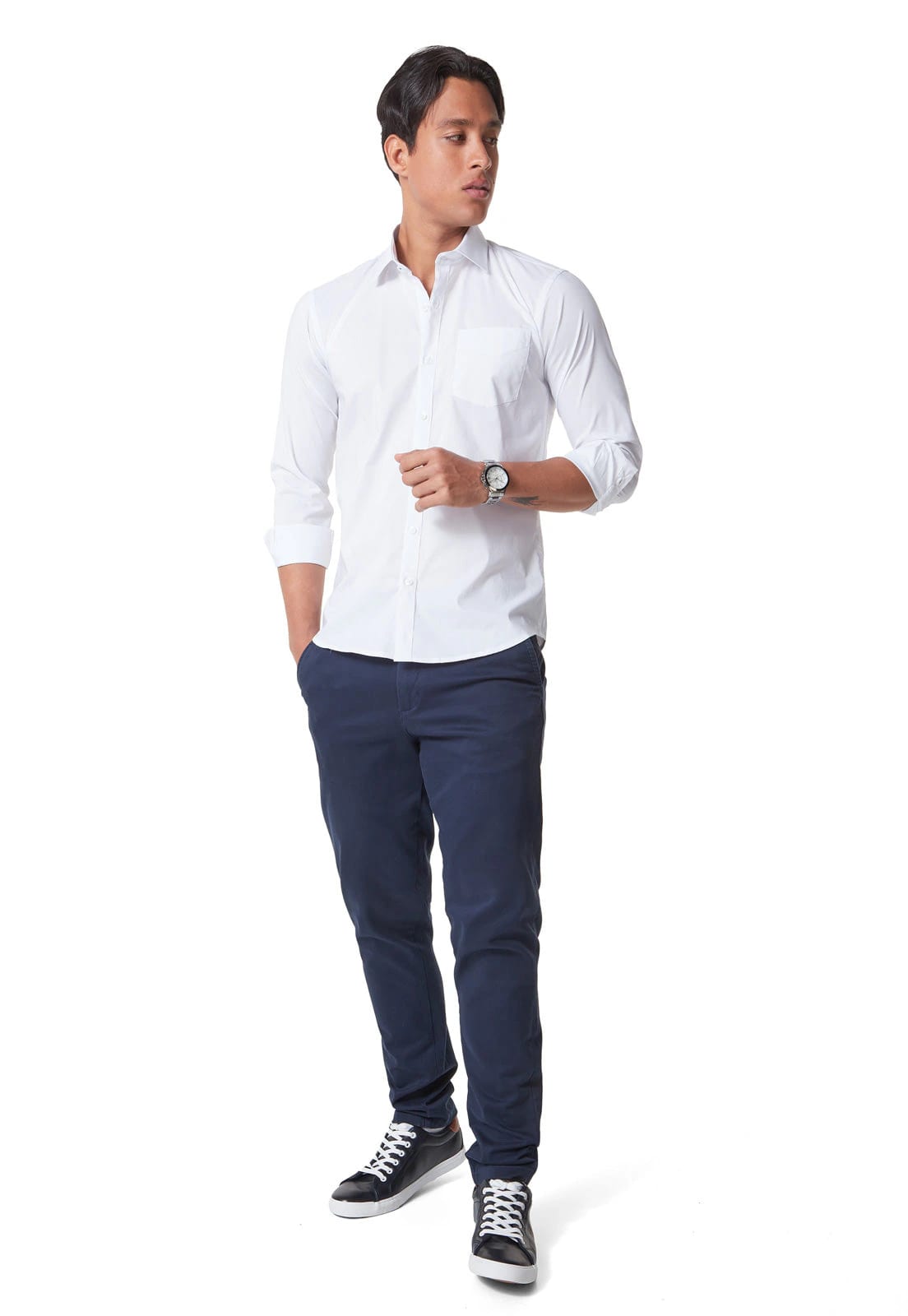 Camisa manga larga blanca con spandex slim fit - imagen 3