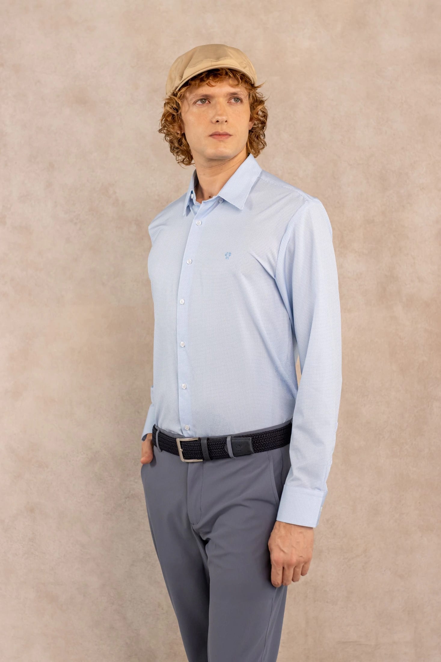 Camisa Performance Antiarrugas Cuadros Textura Azul claro - imagen 2