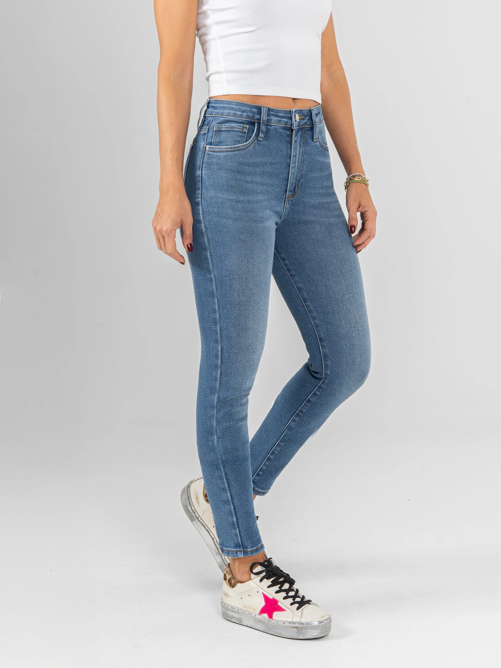 Ref: 066351 Jean Skinny stretch, tiro alto, tono azul medio. - imagen 3