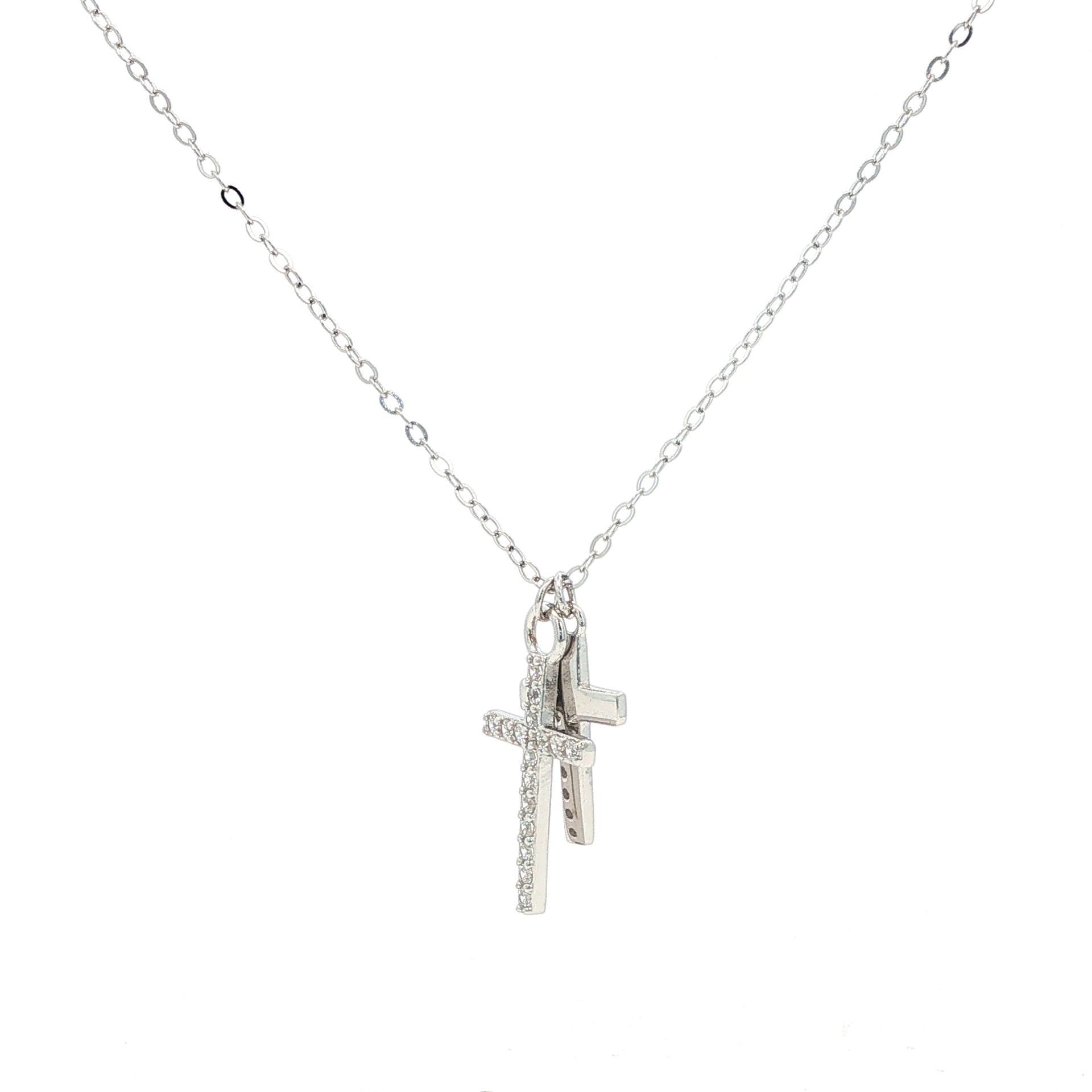 Double Cross Necklace Silver - imagen 1