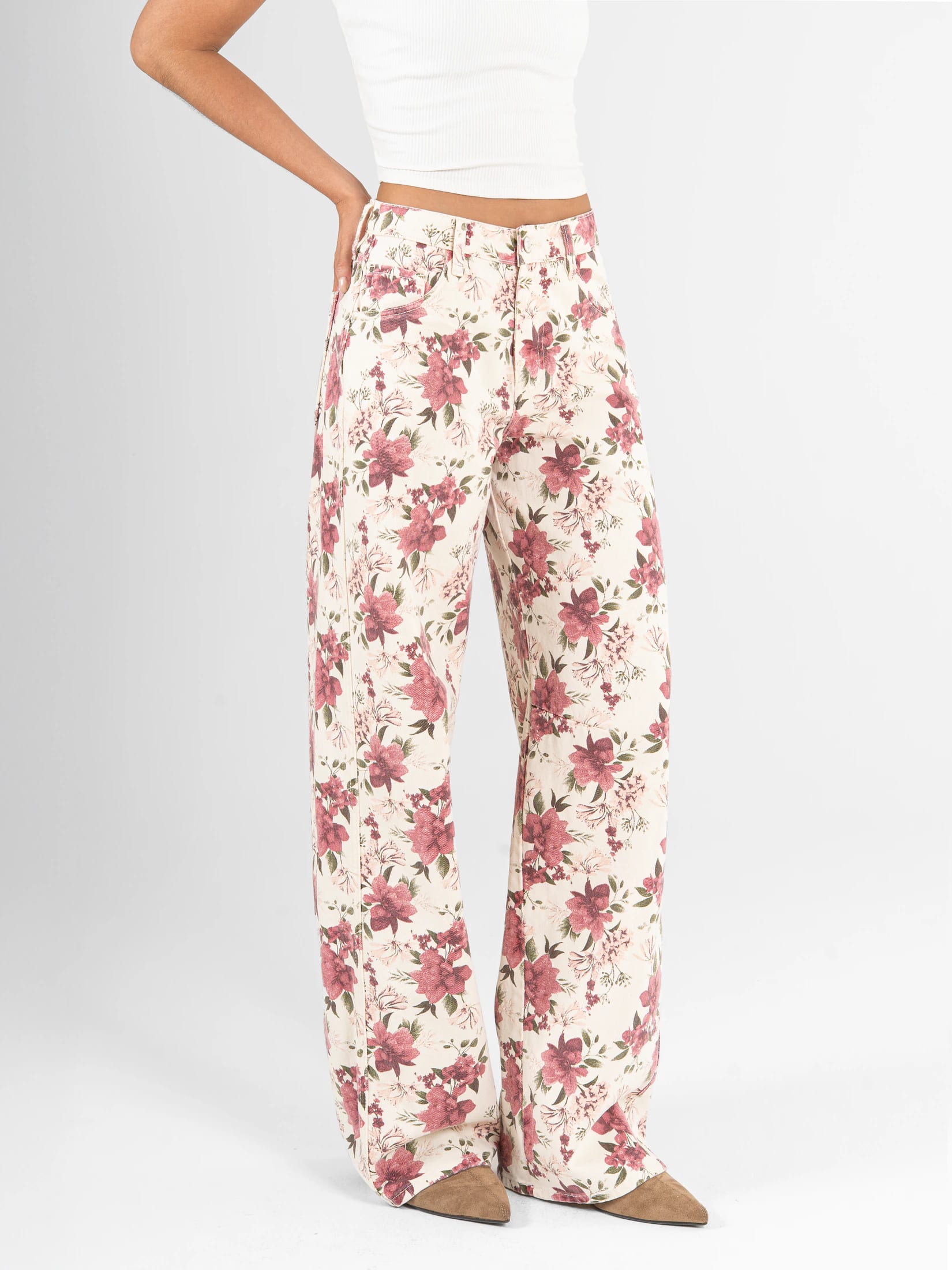Ref: 0620593 Pantalón wide leg rígido, tiro alto, tono natural, diseño con pinzas - imagen 5