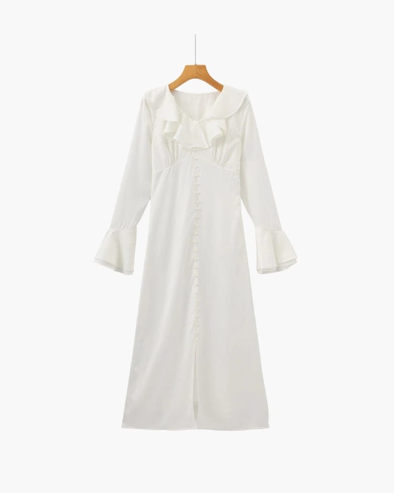 Pearl Button Ruffle Midi Dress - imagen 3