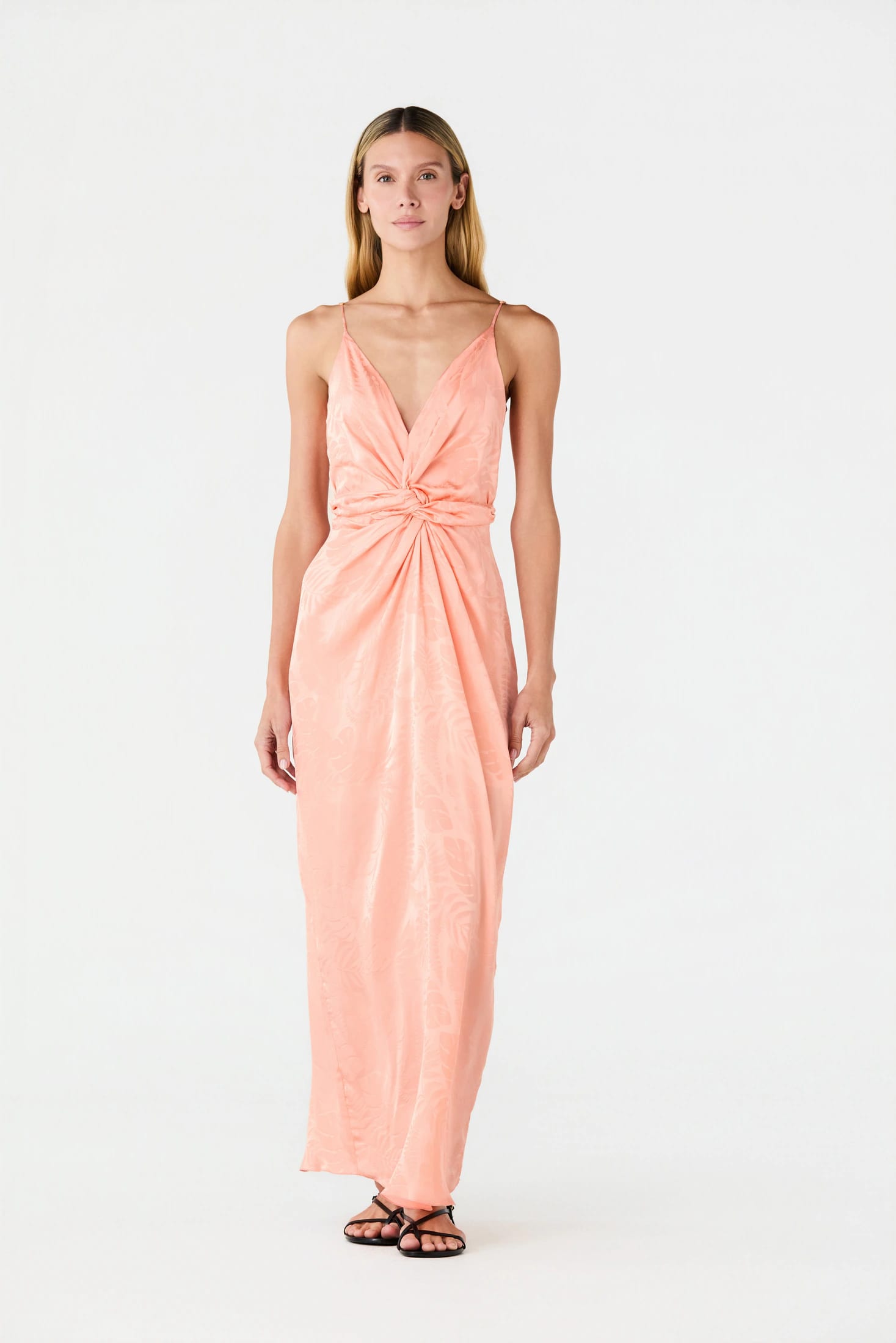 Macarena Silk Jacquard Midi Dress / Peach - imagen 2