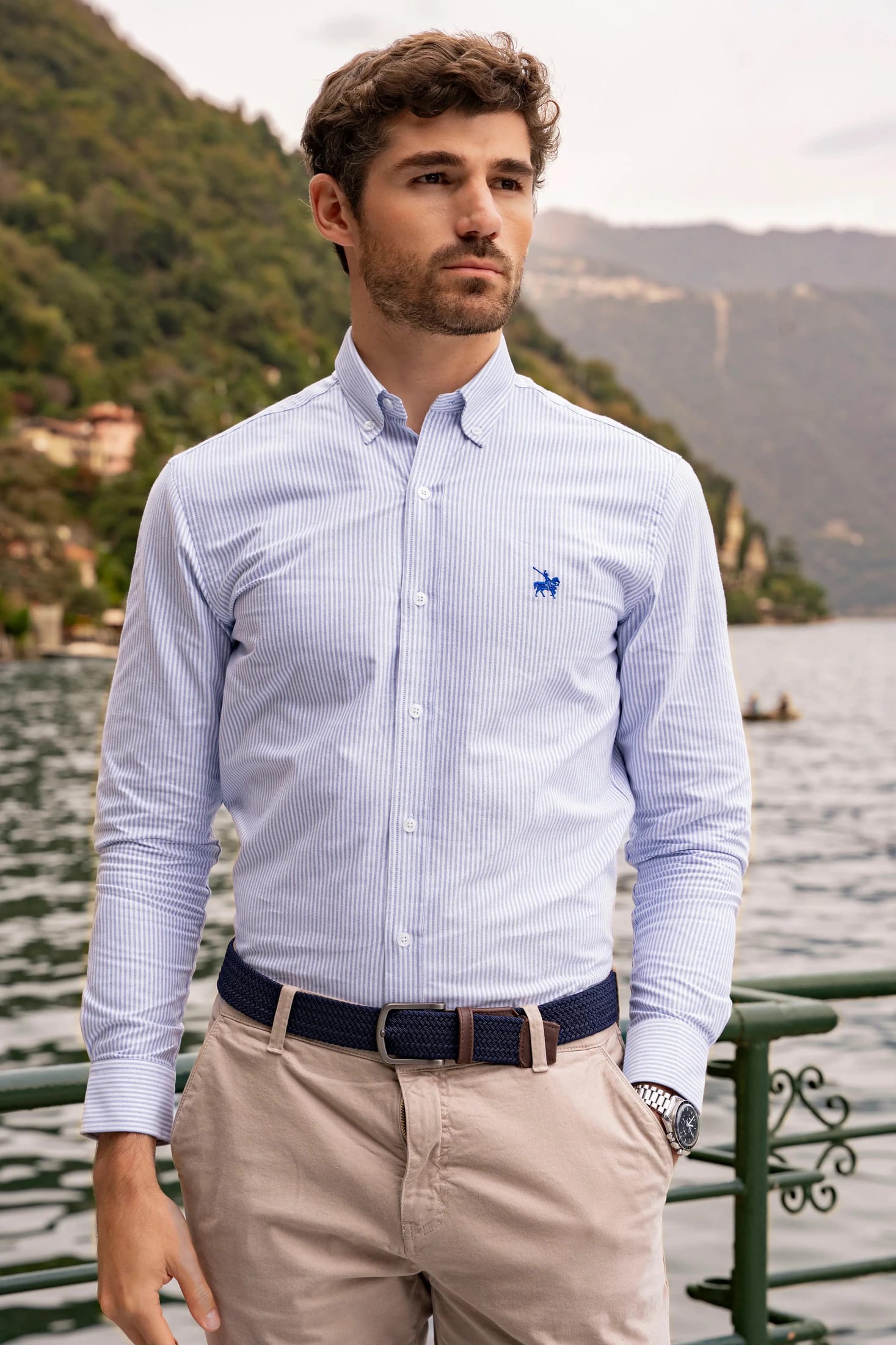 Camisa Oxford Rayas Torino Hombre Azul Claro - imagen 2