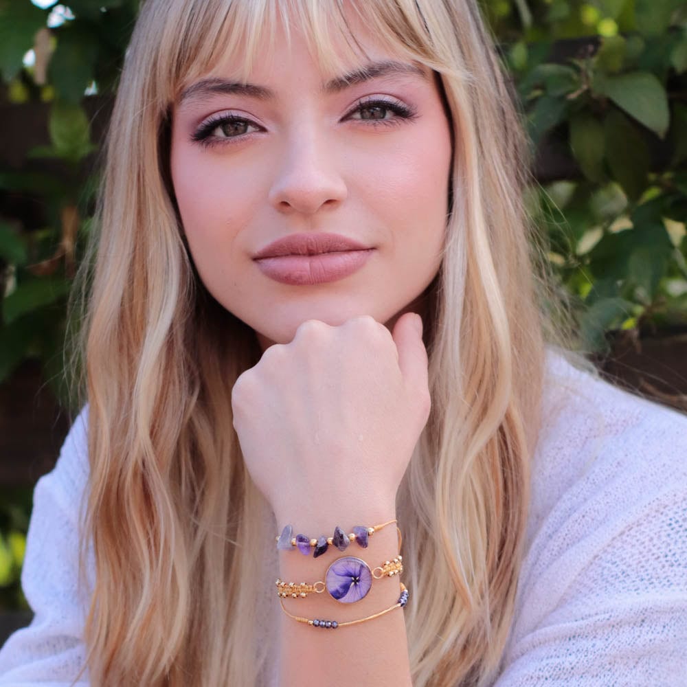 Set x 3 - pulsera tejida, balines y piedra natural - imagen 1