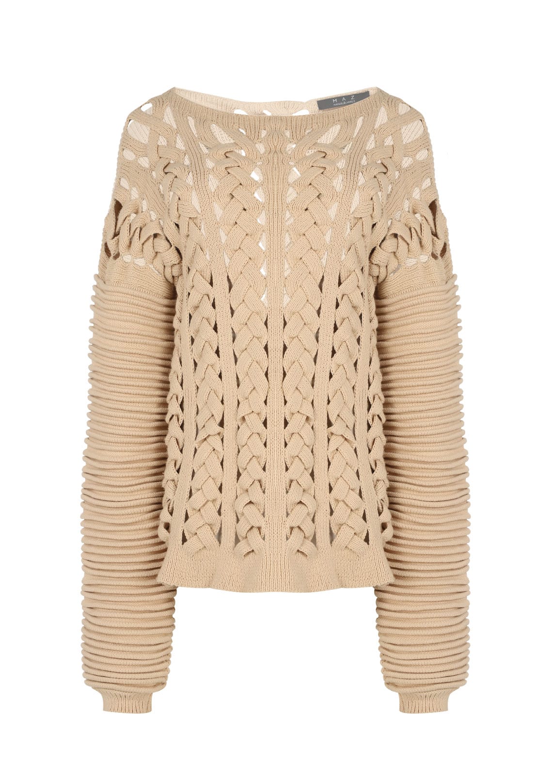 FLAT BRAIDED KNITTED SWEATER WITH ACCORDION SLEEVES - imagen 1