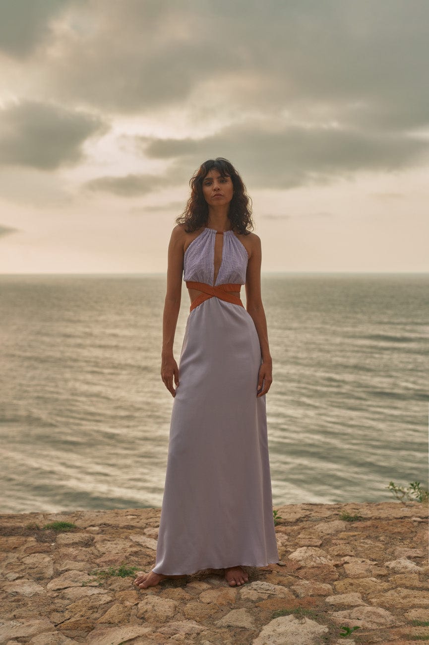 San Agustin Martellato Silk Midi Dress / Lila - imagen 2
