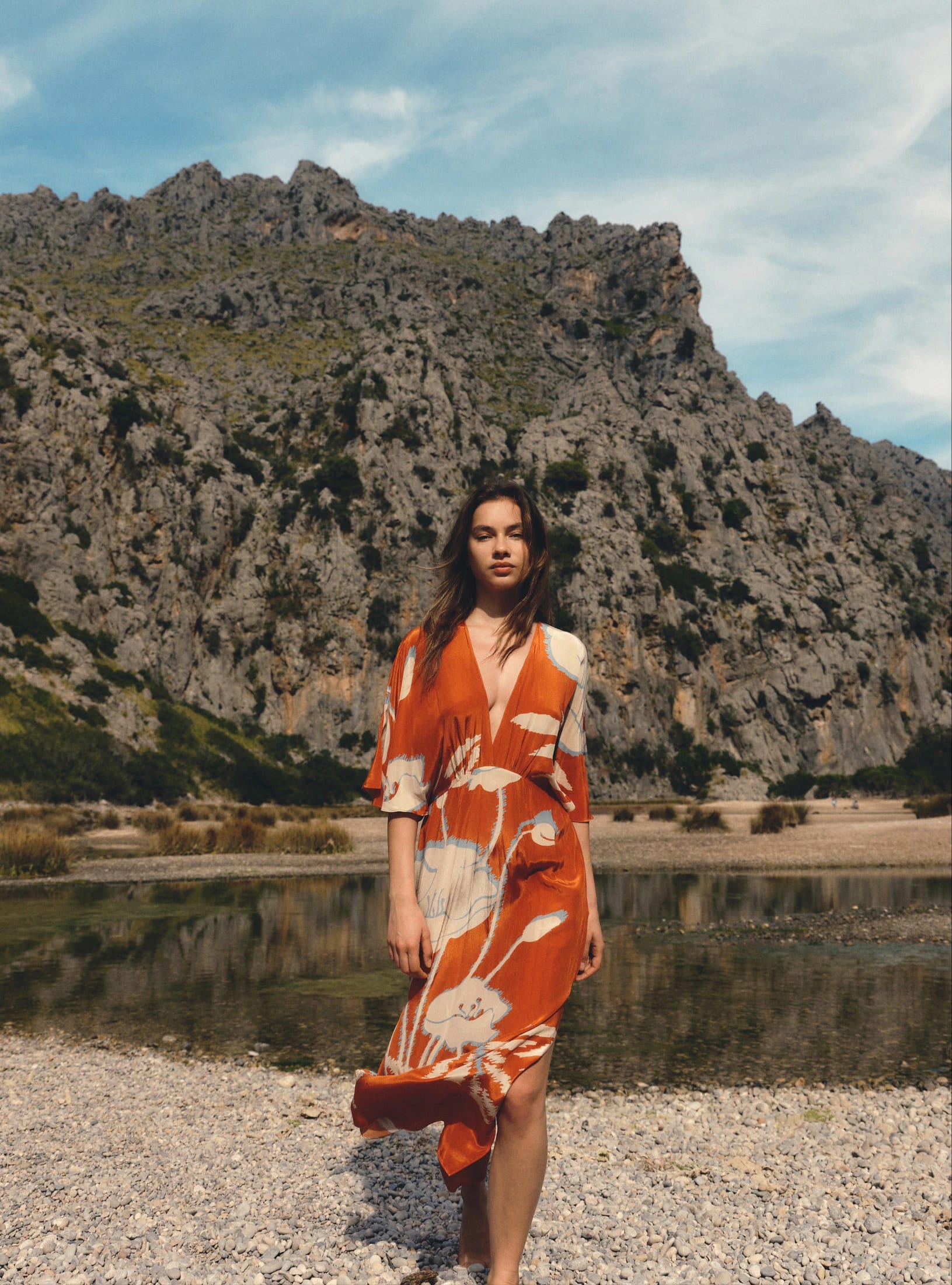 Topacio Crepe Chine Tunic Dress / Orange Gladiolos - imagen 1