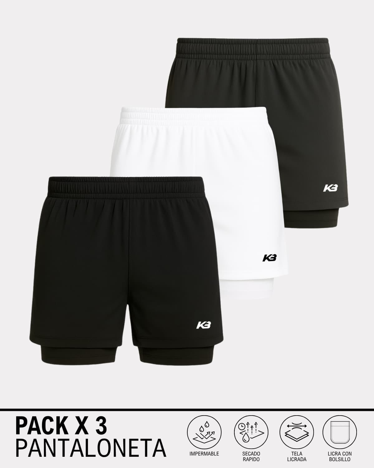 PACK X3 Pantaloneta con Licra Ref 103 | KBMEN RF.365 - imagen 2